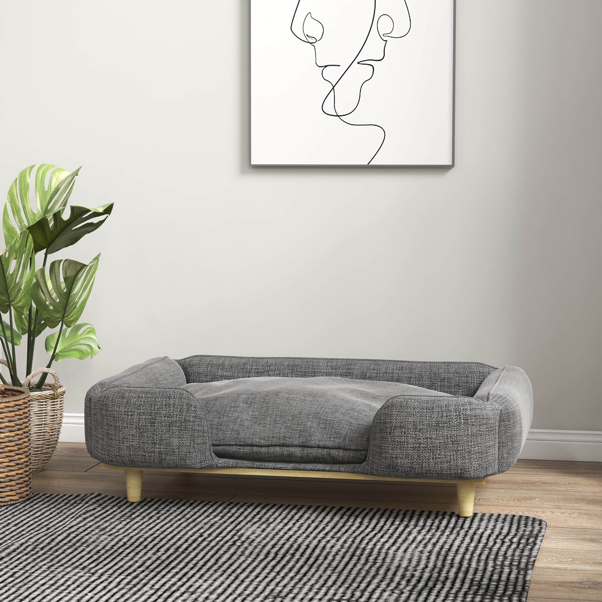 PawHut Dog Sofa, Elevated Dog Couch for Large Dogs, Removable Washable Pet Sofa Cat Bed with Anti-slip Foot Pads, Dark Grey