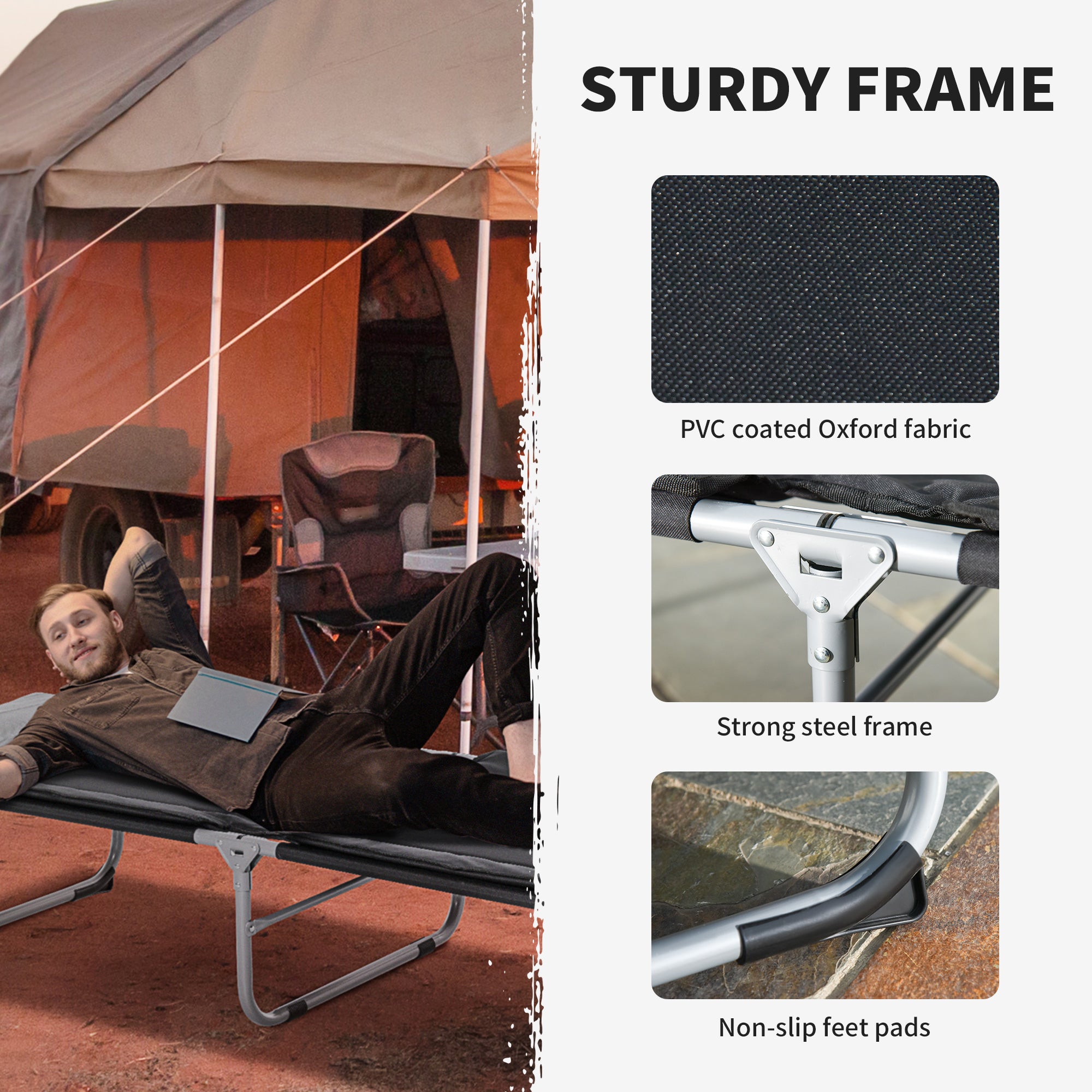 Outsunny Folding Camping Cot Sleeping Beds for adults Office Outdoor Hiking Portable, Black