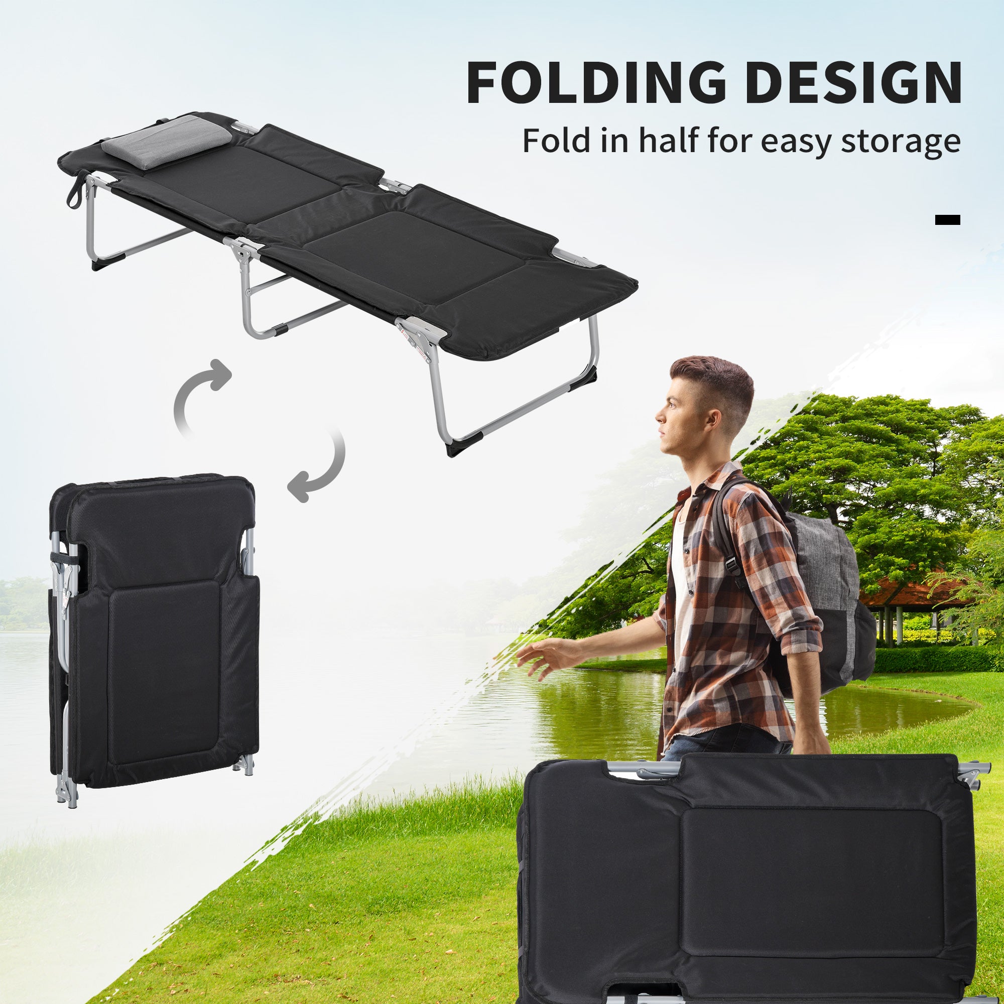 Outsunny Folding Camping Cot Sleeping Beds for adults Office Outdoor Hiking Portable, Black