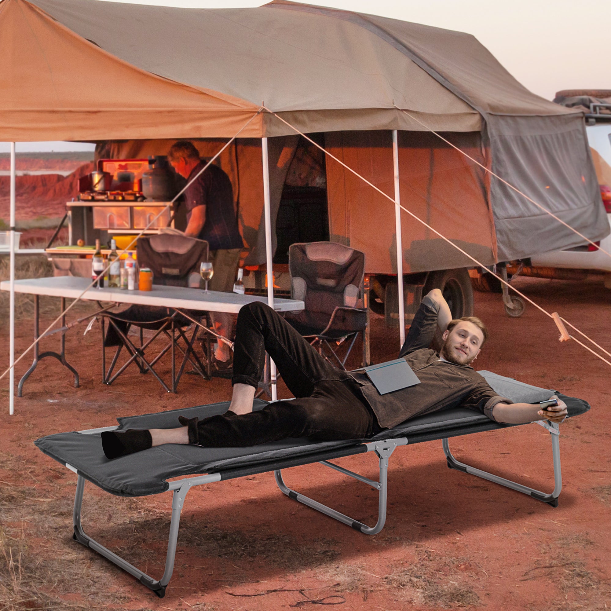 Outsunny Folding Camping Cot Sleeping Beds for adults Office Outdoor Hiking Portable, Black