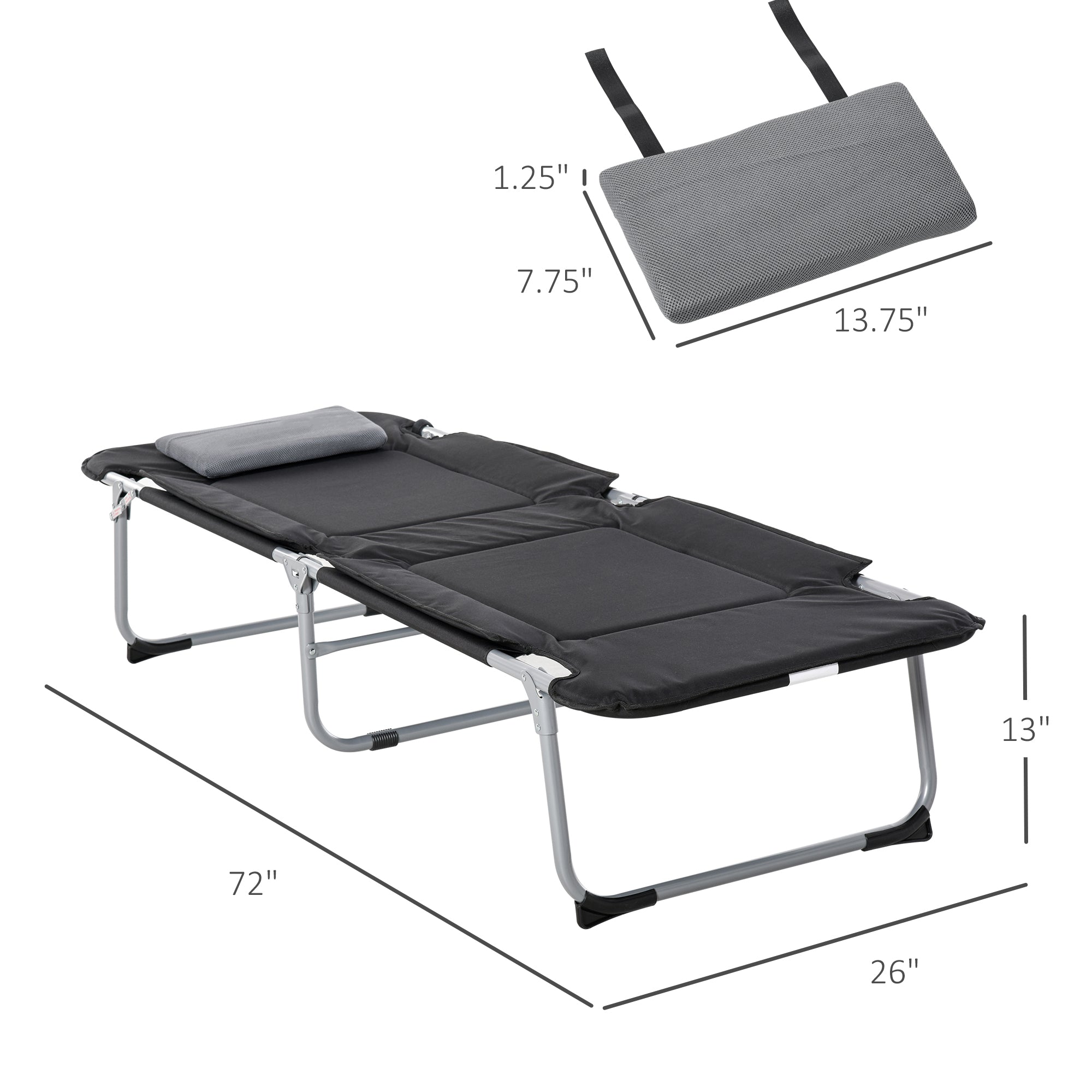 Outsunny Folding Camping Cot Sleeping Beds for adults Office Outdoor Hiking Portable, Black