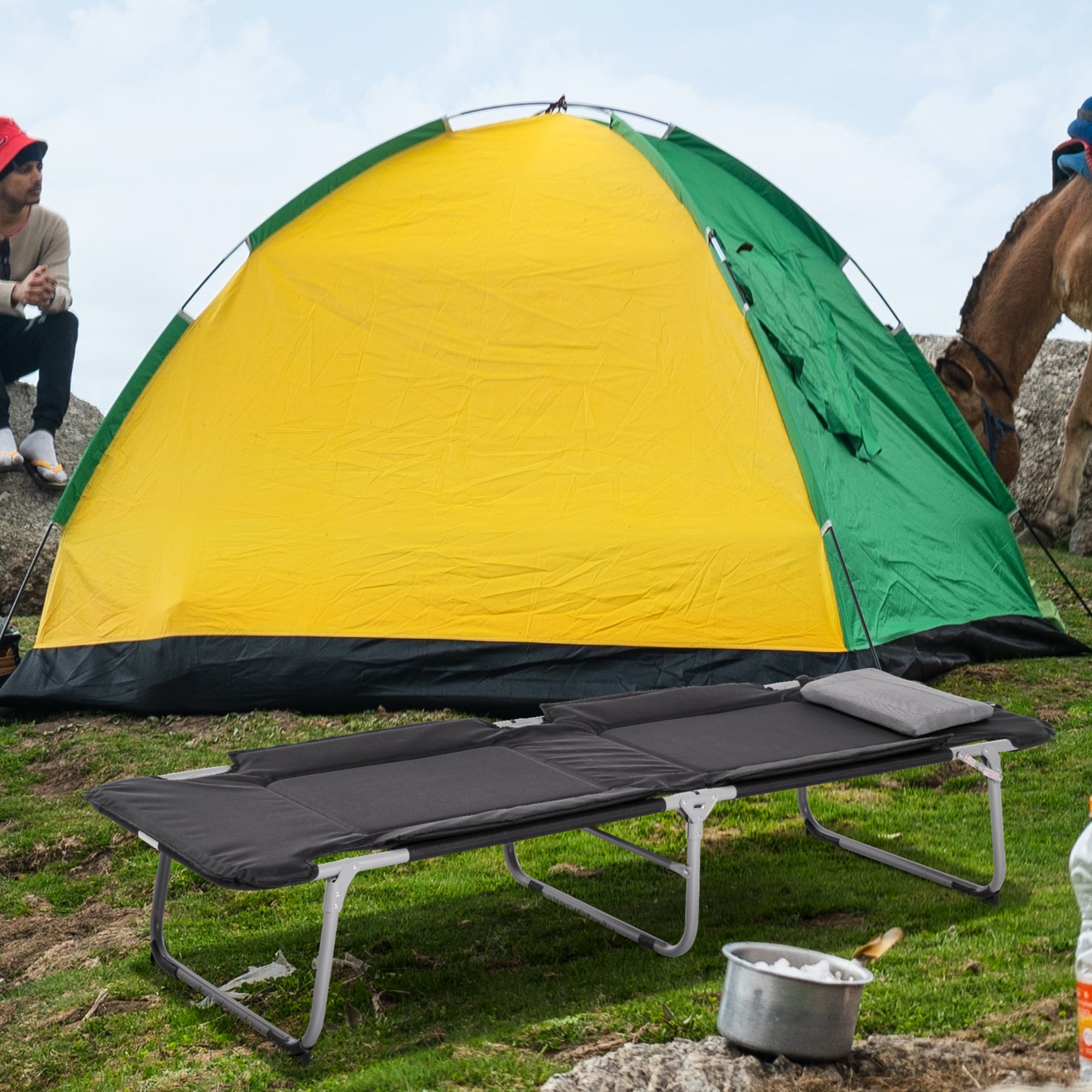 Outsunny Folding Camping Cot Sleeping Beds for adults Office Outdoor Hiking Portable, Black