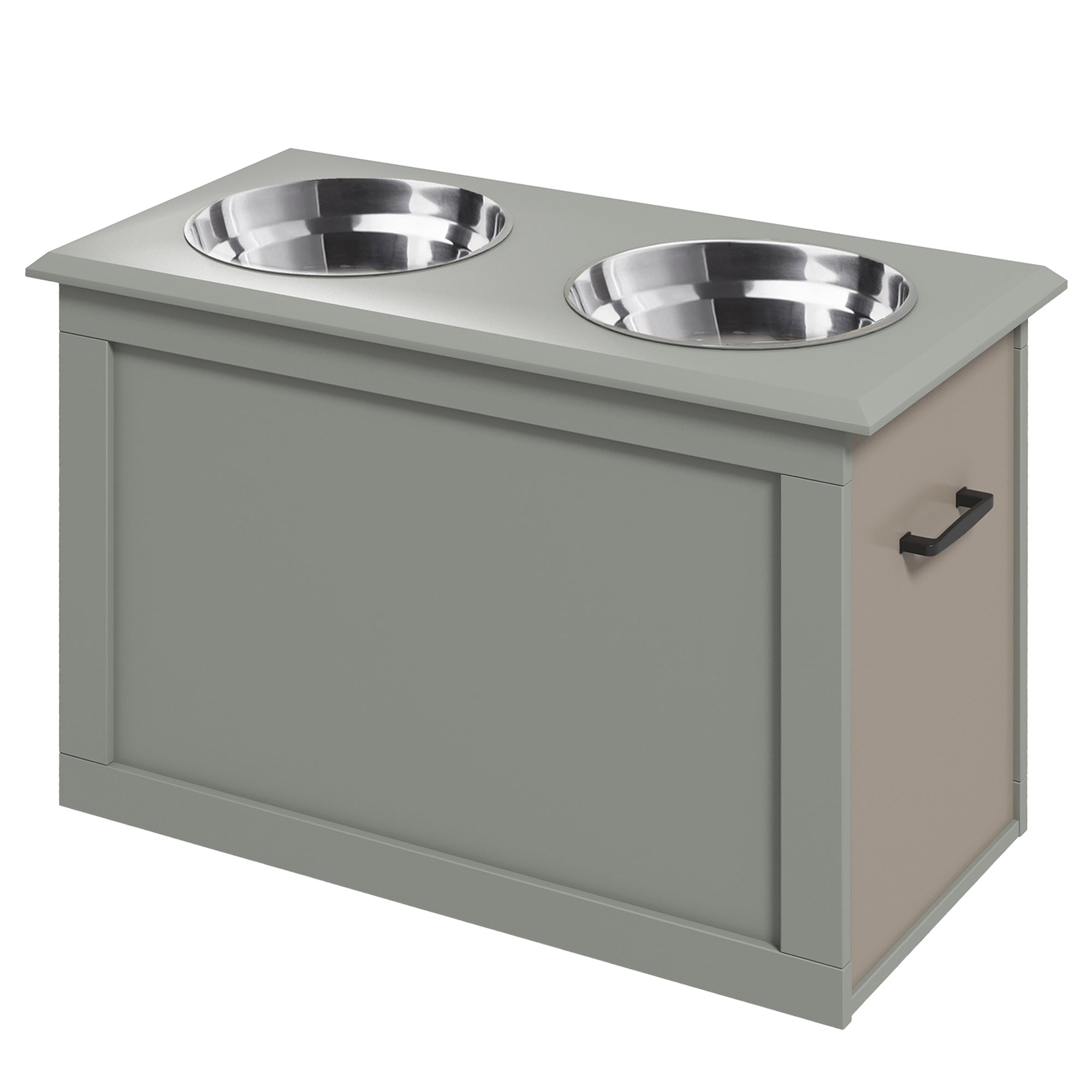 PawHut Raised Dog Bowls, Pet Feeding Storage Station with Two Stainless Steel Bowls, Base, for Large Dogs, Grey
