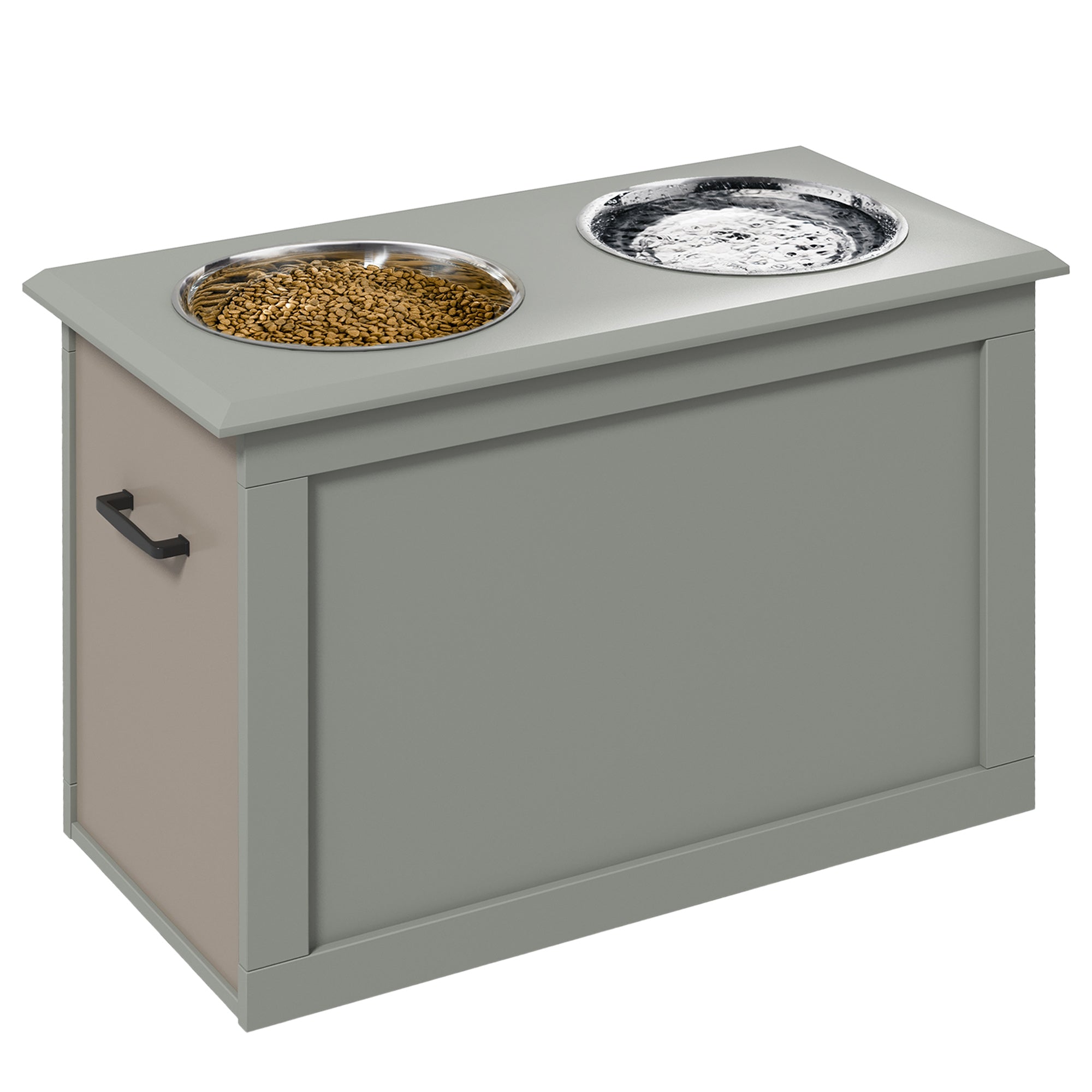 PawHut Elevated Dog Bowls for Large Dogs with Storage Dog Pet Diner Function 2 Stainless Steel Dog Bowls Elevated Base for Big-sized Dogs and Other Large Pets, Grey