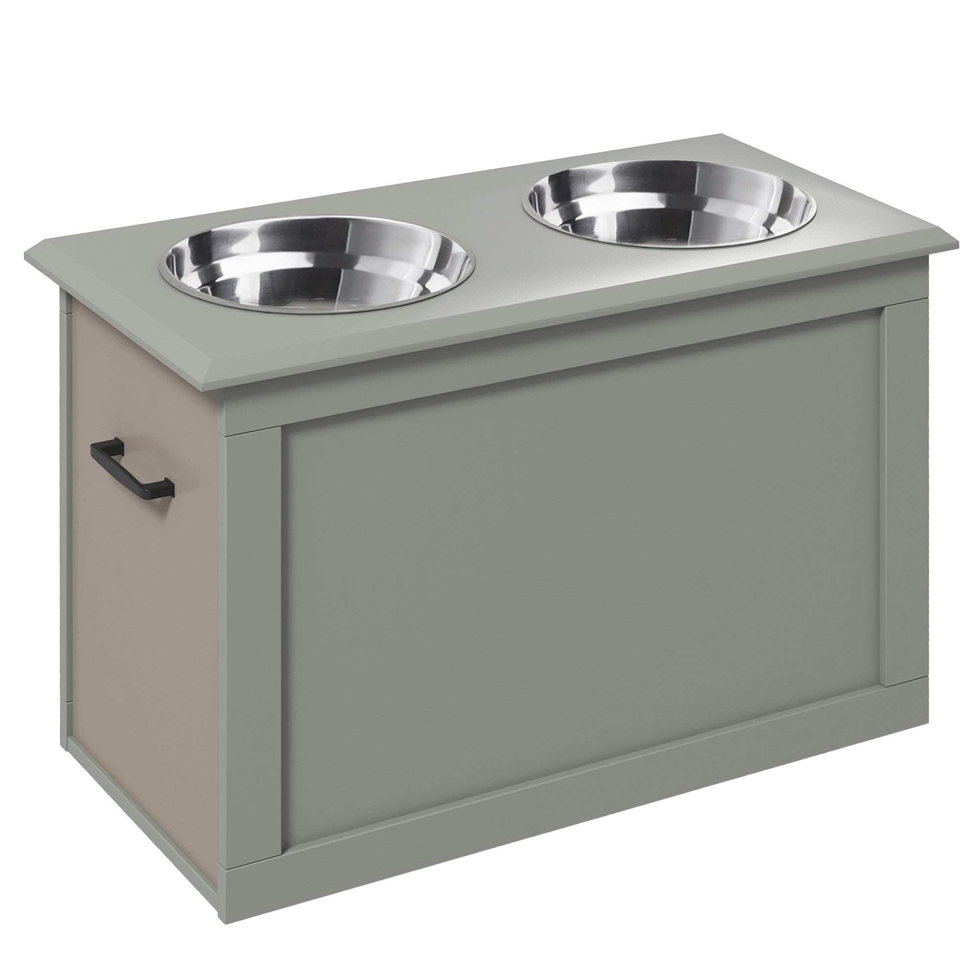 PawHut Raised Dog Bowls, Pet Feeding Storage Station with Two Stainless Steel Bowls, Base, for Large Dogs, Grey