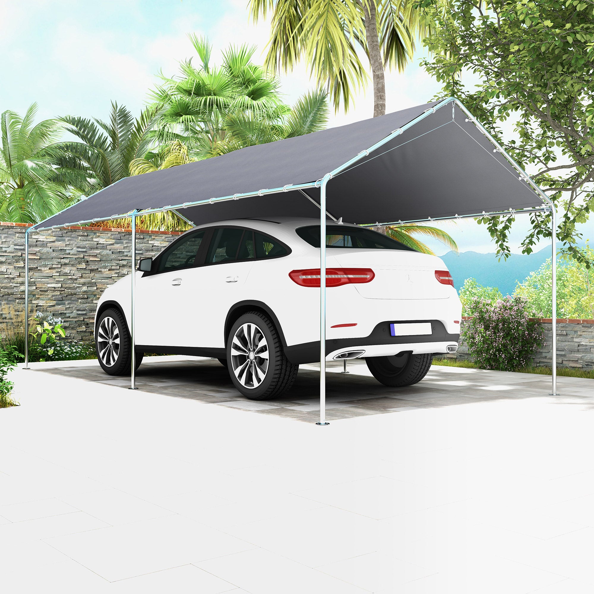 Outsunny 10' x 20' Carport Heavy Duty Galvanized Car Canopy with Included Anchor Kit, 3 Reinforced Steel Cables, Grey