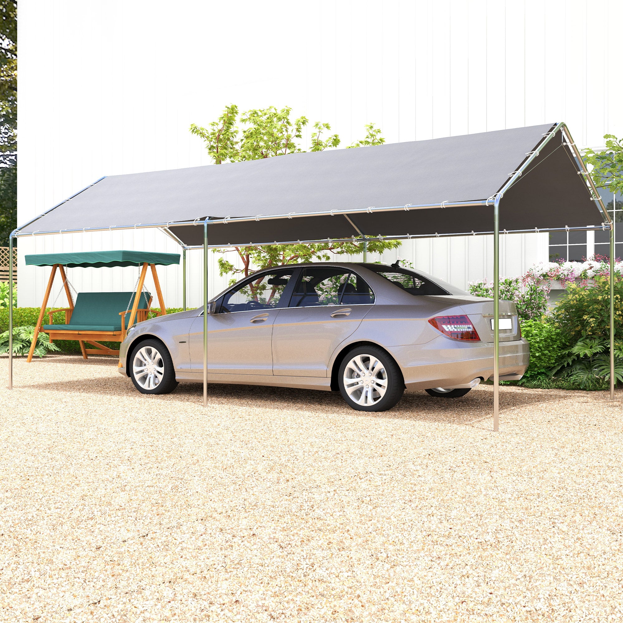 Outsunny 10' x 20' Carport Heavy Duty Galvanized Car Canopy with Included Anchor Kit, 3 Reinforced Steel Cables, Grey