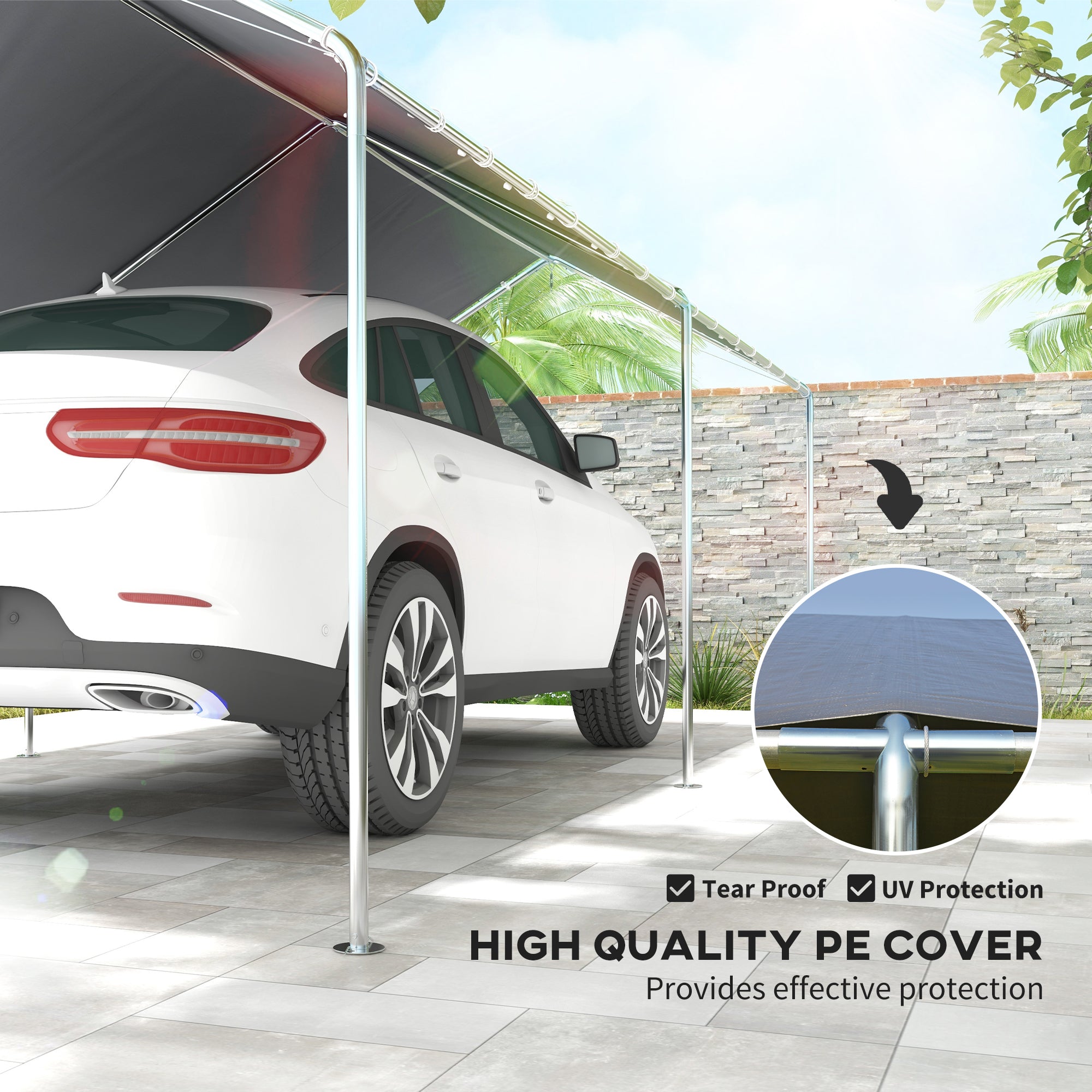 Outsunny 10' x 20' Carport Heavy Duty Galvanized Car Canopy with Included Anchor Kit, 3 Reinforced Steel Cables, Grey