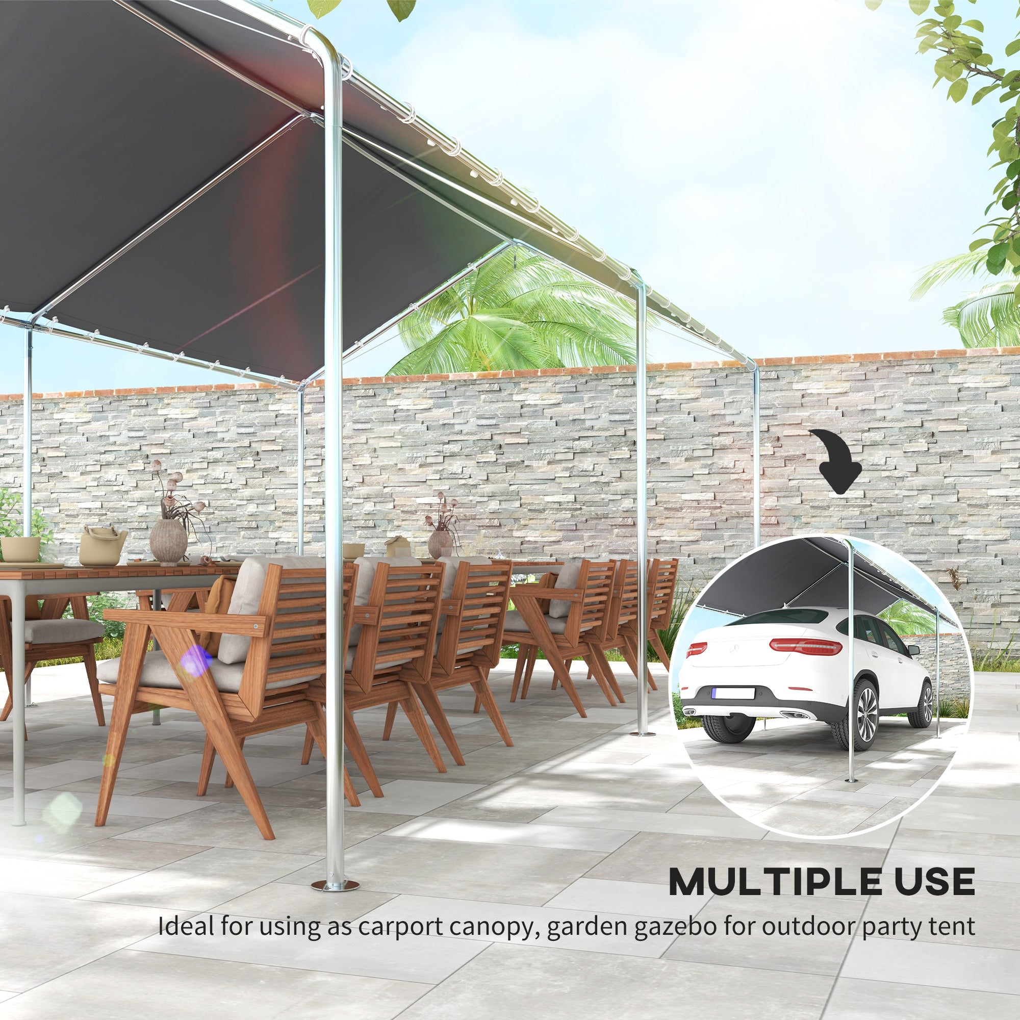 Outsunny 10' x 20' Carport Heavy Duty Galvanized Car Canopy with Included Anchor Kit, 3 Reinforced Steel Cables, Grey