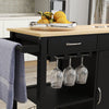 HOMCOM Kitchen Island, Rolling Kitchen Cart with Storage, Bar Cart with 2 Drawers, Storage Cabinet, Open shelves, Wine Glass Rack, Towel Rack, Black