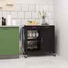HOMCOM Kitchen Island, Rolling Kitchen Cart with Storage, Bar Cart with 2 Drawers, Storage Cabinet, Open shelves, Wine Glass Rack, Towel Rack, Black