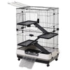 PawHut 45"H 4-Level Small Animal Cage Rabbit Hutch with Universal Lockable Wheels, Slide-out Tray for Bunny, Chinchillas, Ferret, Black
