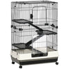 PawHut 45"H 4-Level Small Animal Cage Rabbit Hutch with Universal Lockable Wheels, Slide-out Tray for Bunny, Chinchillas, Ferret, Black