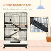 PawHut 45"H 4-Level Small Animal Cage Rabbit Hutch with Universal Lockable Wheels, Slide-out Tray for Bunny, Chinchillas, Ferret, Black