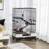 PawHut 45"H 4-Level Small Animal Cage Rabbit Hutch with Universal Lockable Wheels, Slide-out Tray for Bunny, Chinchillas, Ferret, Black