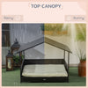 PawHut Rattan Dog House Outdoor with Shade Canopy, Elevated Wicker Dog Bed with Soft Cushion Washable Cover, for Medium Large Dogs, Cream White