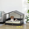 PawHut Rattan Dog House Outdoor with Shade Canopy, Elevated Wicker Dog Bed with Soft Cushion Washable Cover, for Medium Large Dogs, Cream White