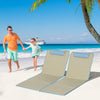Outsunny Set of 2 Beach Lounge Chair Sun Lounger, Folding Ground Beach Mat w/ Adjustable Back, Steel Frame, Head Pillow and Carry Bag for Backyard Lakeside, Beige