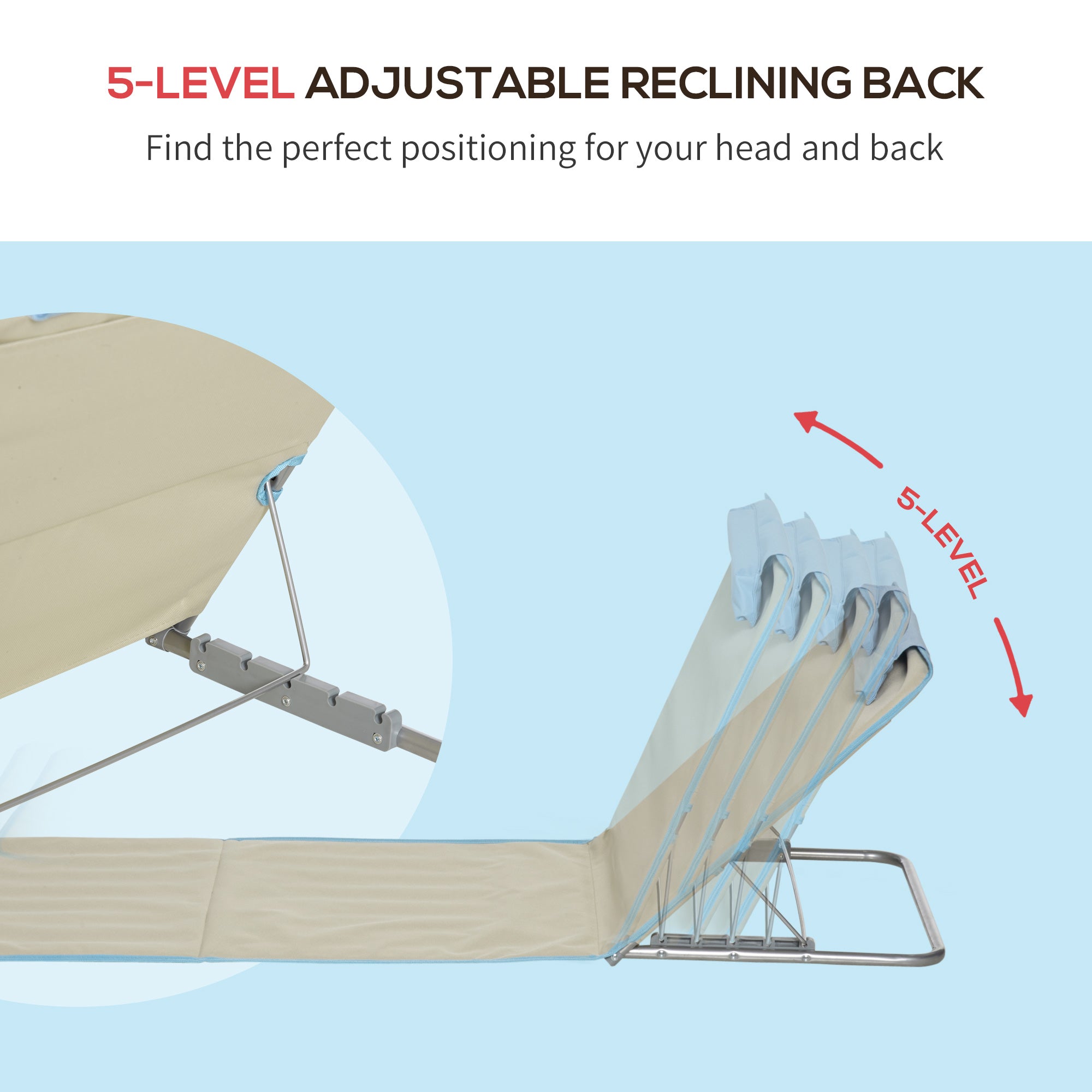 Outsunny Set of 2 Beach Lounge Chair Sun Lounger, Folding Ground Beach Mat w/ Adjustable Back, Steel Frame, Head Pillow and Carry Bag for Backyard Lakeside, Beige