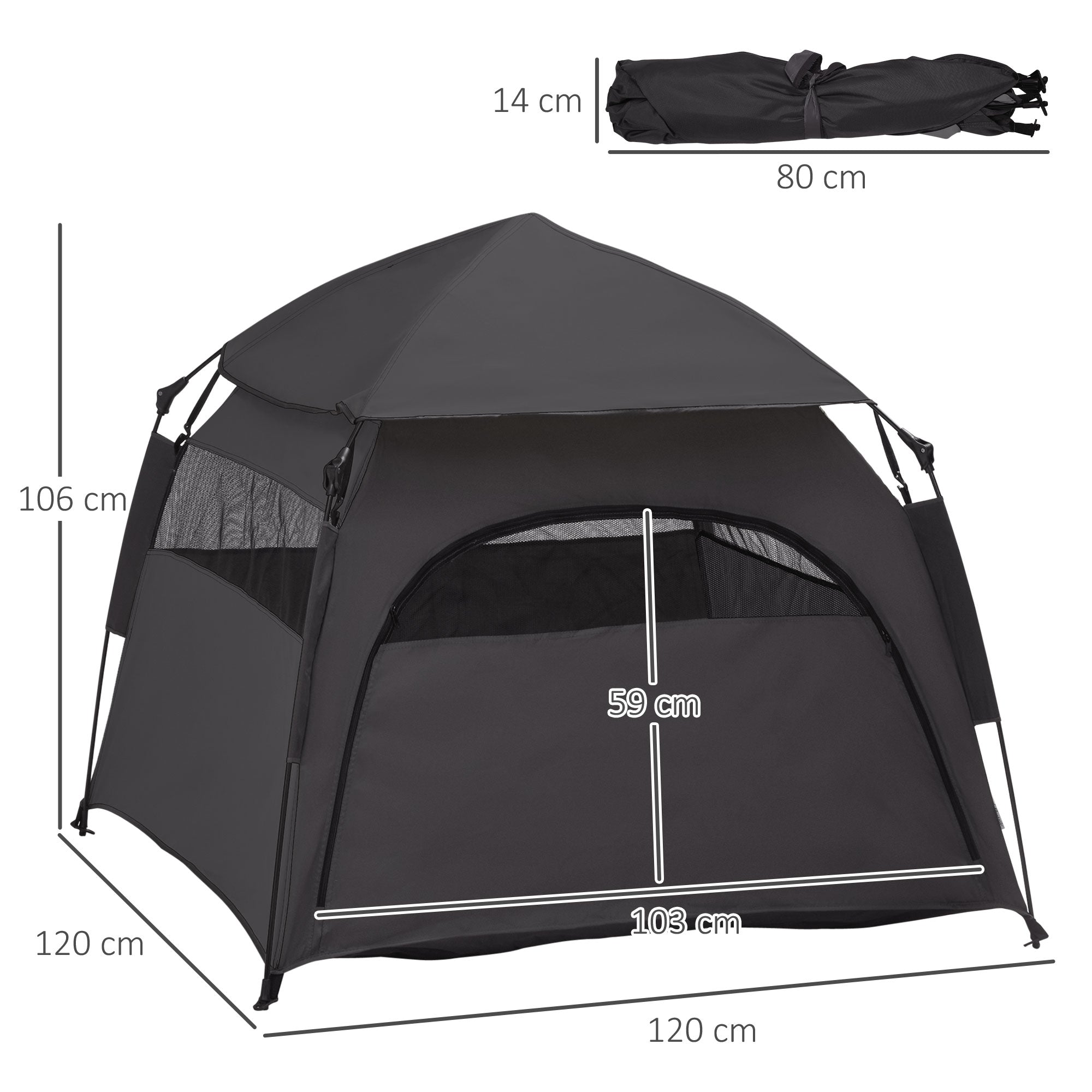 PawHut Foldable Dog Tent, Portable Pet Cat Tent with Water-Resistant Oxford Cloth, Carry Bag, Pet Playpen Exercise Tent for Extra Large Dog, Cat, Indoor Outdoor Use, Charcoal Grey