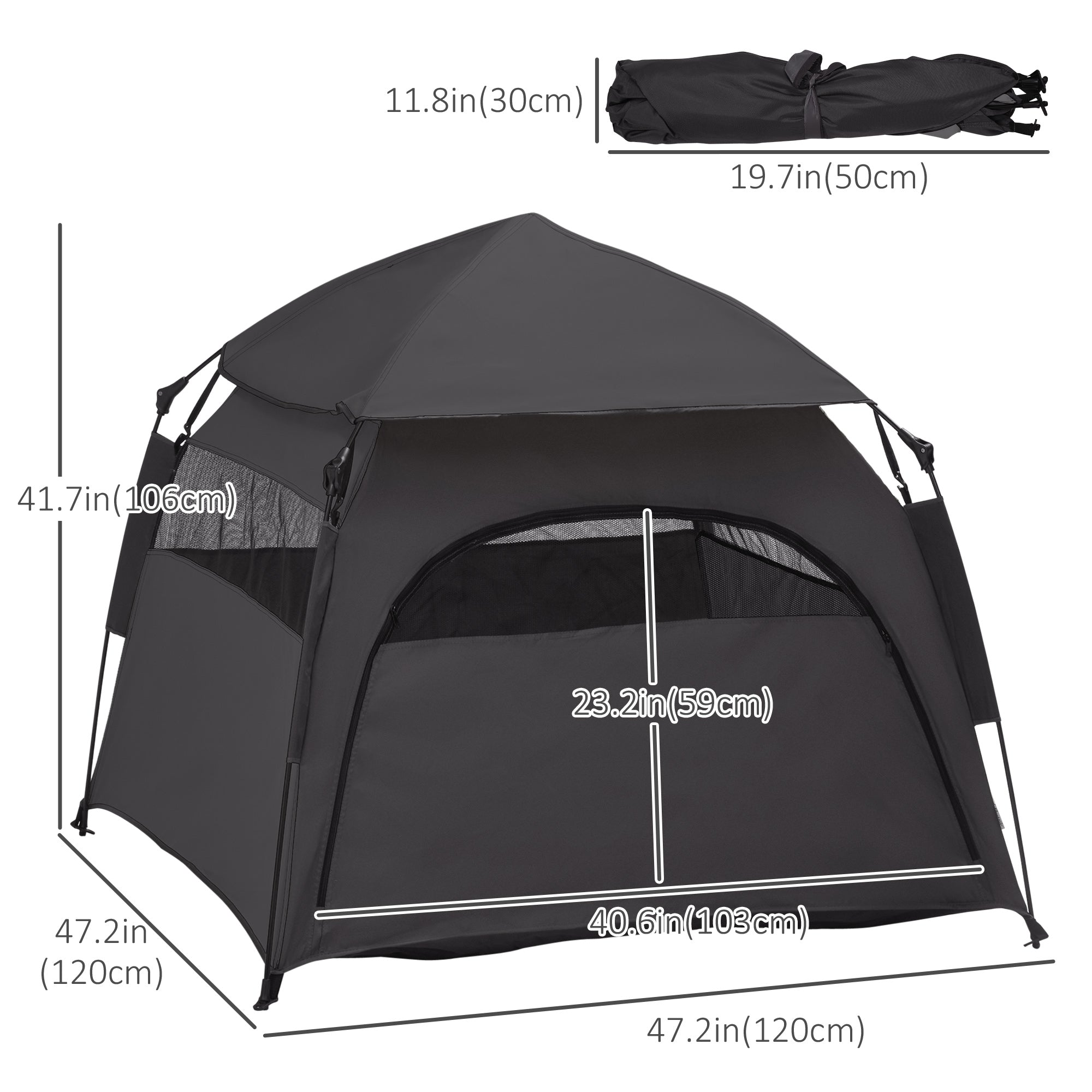 PawHut Pop Up Dog Tent for Large, Extra Large Dogs, Portable Pet Playpen Tent for Beach, Backyard, Home, Grey