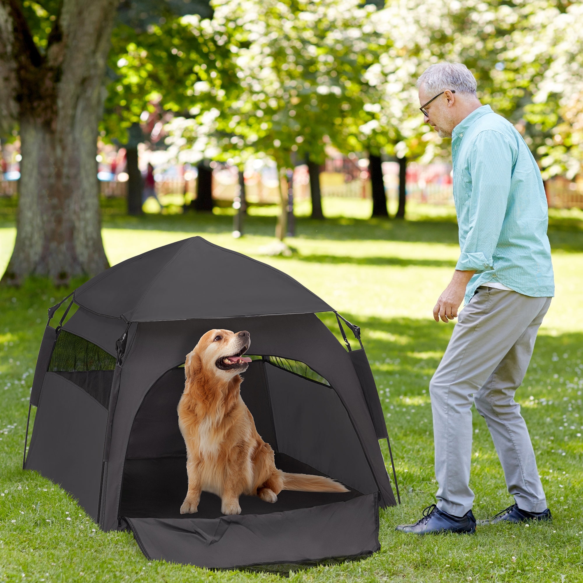 PawHut Foldable Dog Tent, Portable Pet Cat Tent with Water-Resistant Oxford Cloth, Carry Bag, Pet Playpen Exercise Tent for Extra Large Dog, Cat, Indoor Outdoor Use, Charcoal Grey