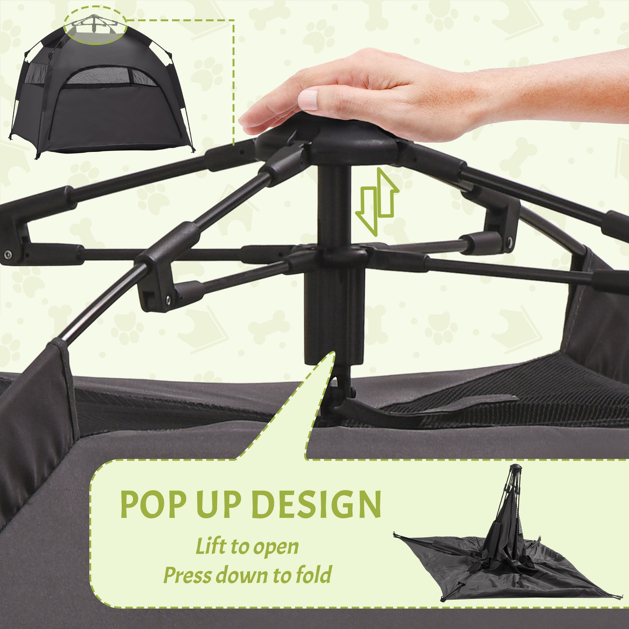 PawHut Foldable Dog Tent, Portable Pet Cat Tent with Water-Resistant Oxford Cloth, Carry Bag, Pet Playpen Exercise Tent for Extra Large Dog, Cat, Indoor Outdoor Use, Charcoal Grey