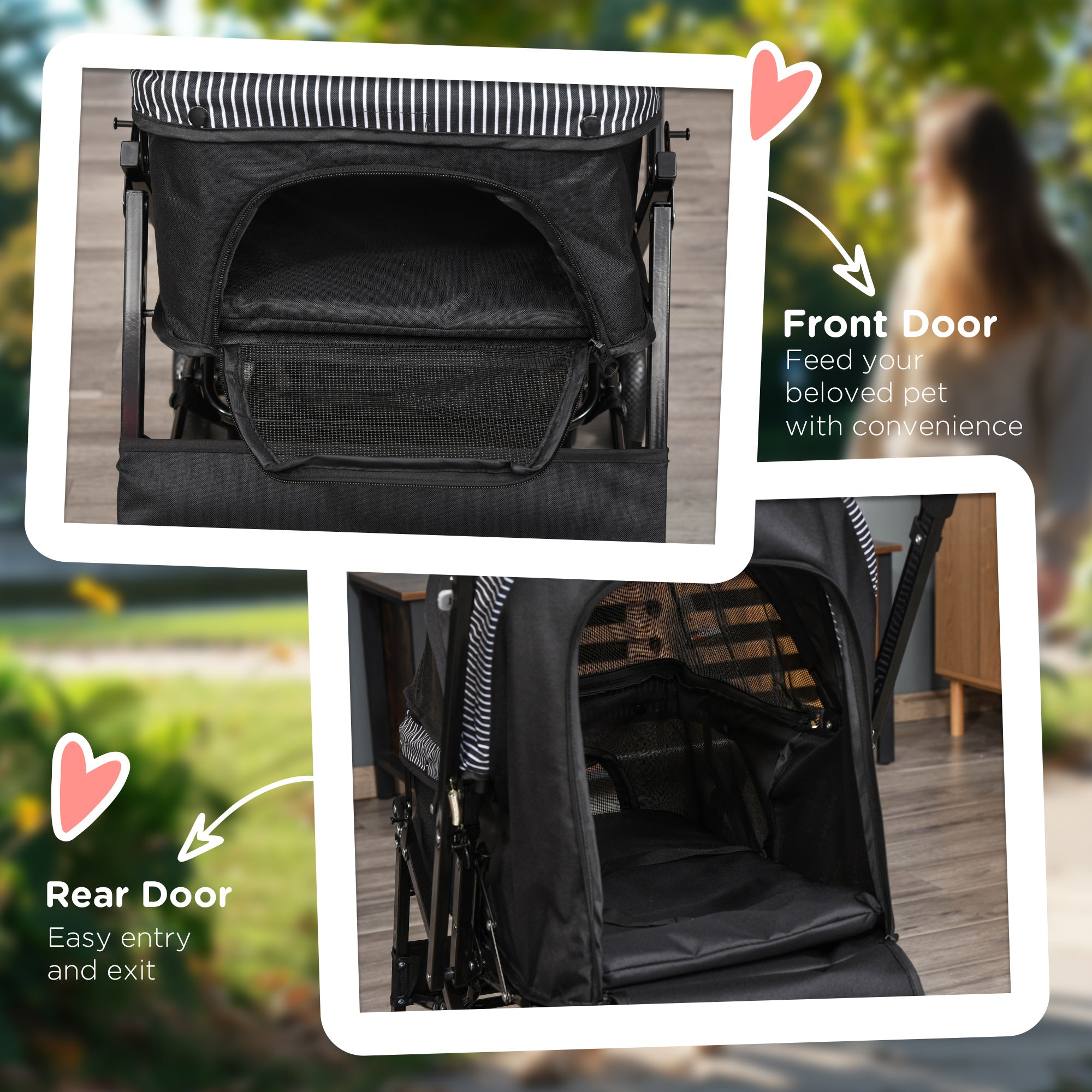PawHut Dog Stroller, Pet Stroller, Foldable Dog Cat Travel Pushchair with Reversible Handle, EVA Wheels, Brake, Basket, Adjustable Canopy, Safety Leash, for Small Dogs, Black