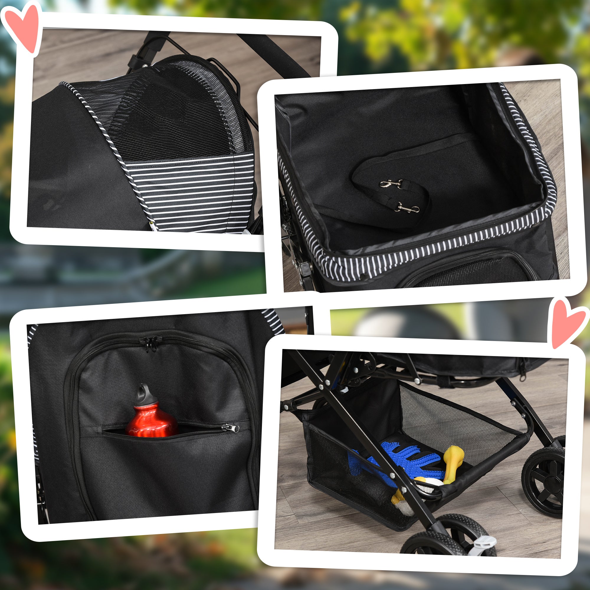 PawHut Dog Stroller, Pet Stroller, Foldable Dog Cat Travel Pushchair with Reversible Handle, EVA Wheels, Brake, Basket, Adjustable Canopy, Safety Leash, for Small Dogs, Black
