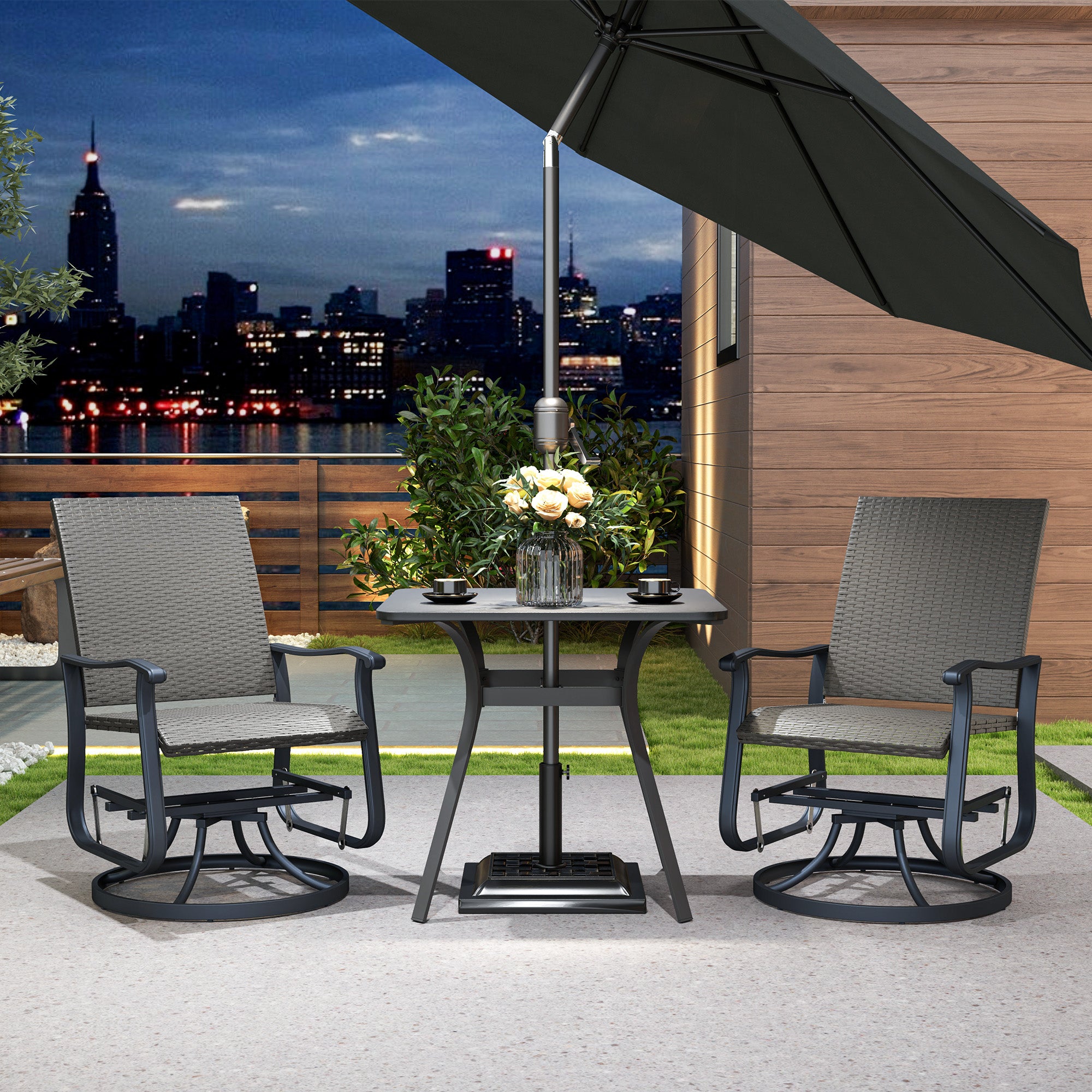 Outsunny Wicker Outdoor Glider Chair Set of 2, Rattan Patio Swivel Gliders with Steel Frame, High Back, Armrests and Adjustable Foot Pads for Porch Balcony Poolside, Grey