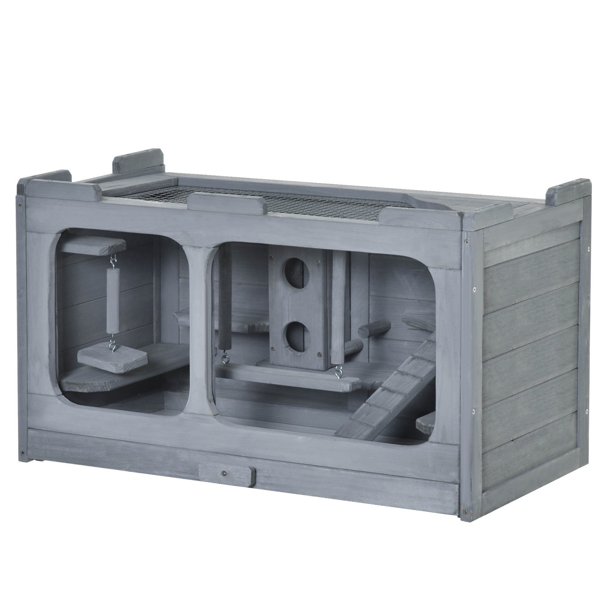 PawHut Wooden Extra Large Hamster Cage with Swings, Small Animal Cage and Habitat with Jumping Platforms, Hamster Habitat, Rats, Mice, Pull-Out Tray