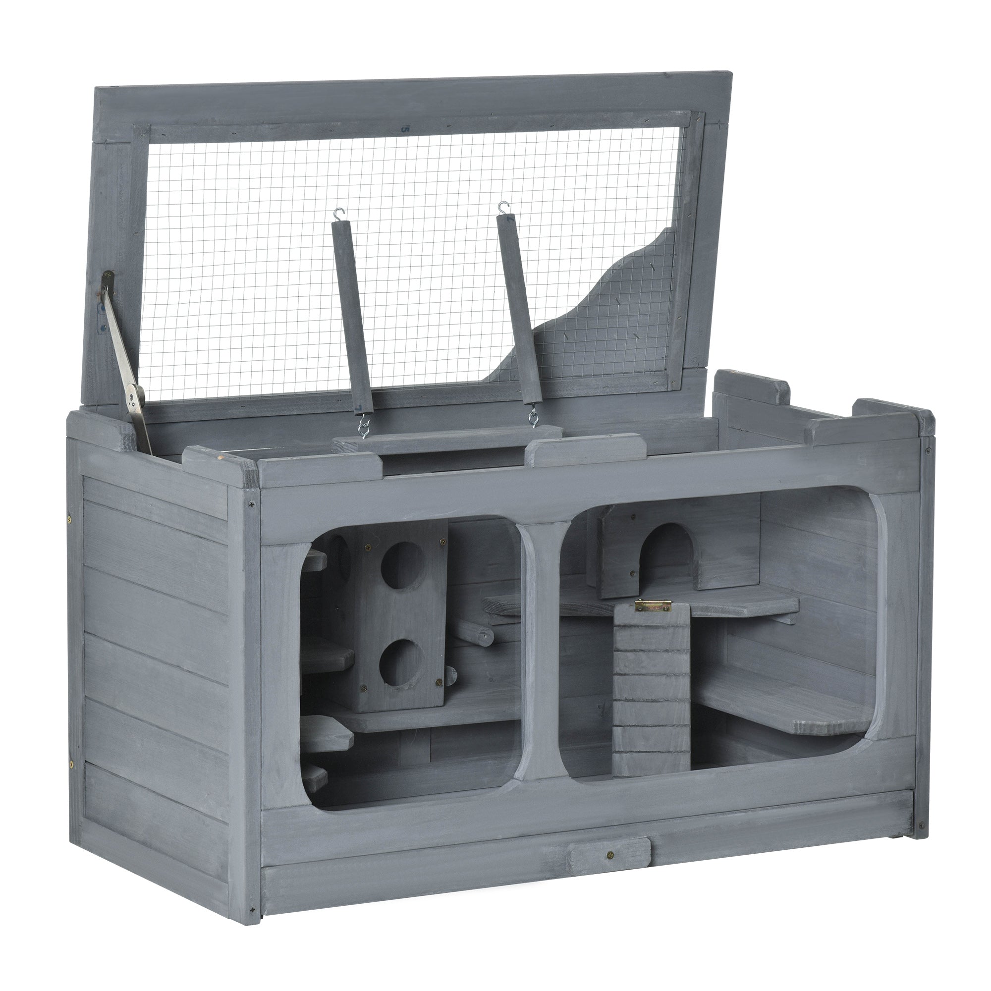 PawHut Wooden Extra Large Hamster Cage with Swings, Small Animal Cage and Habitat with Jumping Platforms, Hamster Habitat, Rats, Mice, Pull-Out Tray