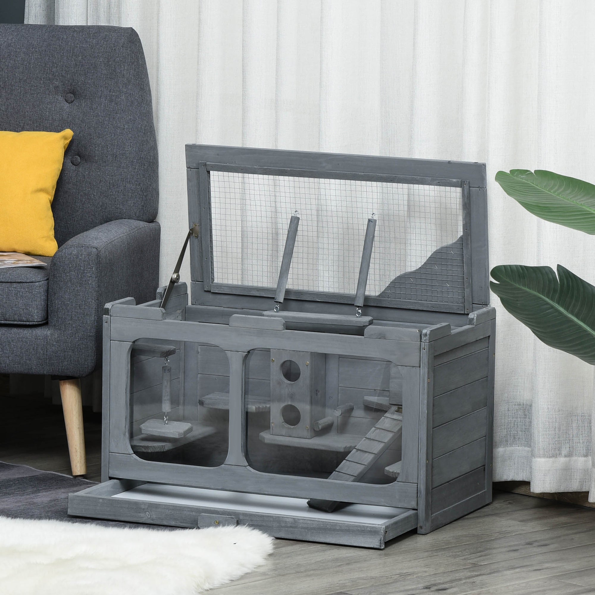 PawHut Wooden Extra Large Hamster Cage with Swings, Small Animal Cage and Habitat with Jumping Platforms, Hamster Habitat, Rats, Mice, Pull-Out Tray