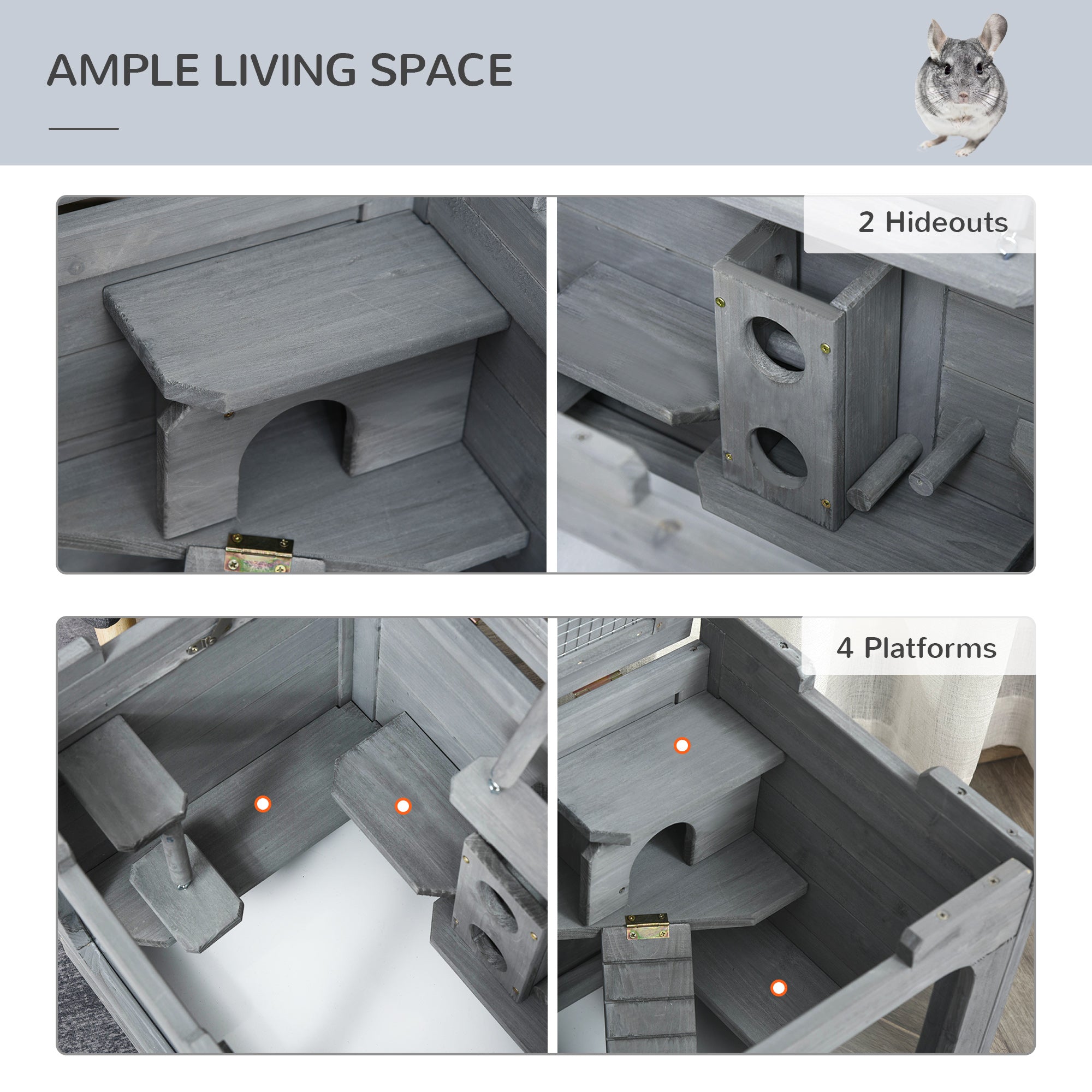 PawHut Wooden Extra Large Hamster Cage with Swings, Small Animal Cage and Habitat with Jumping Platforms, Hamster Habitat, Rats, Mice, Pull-Out Tray