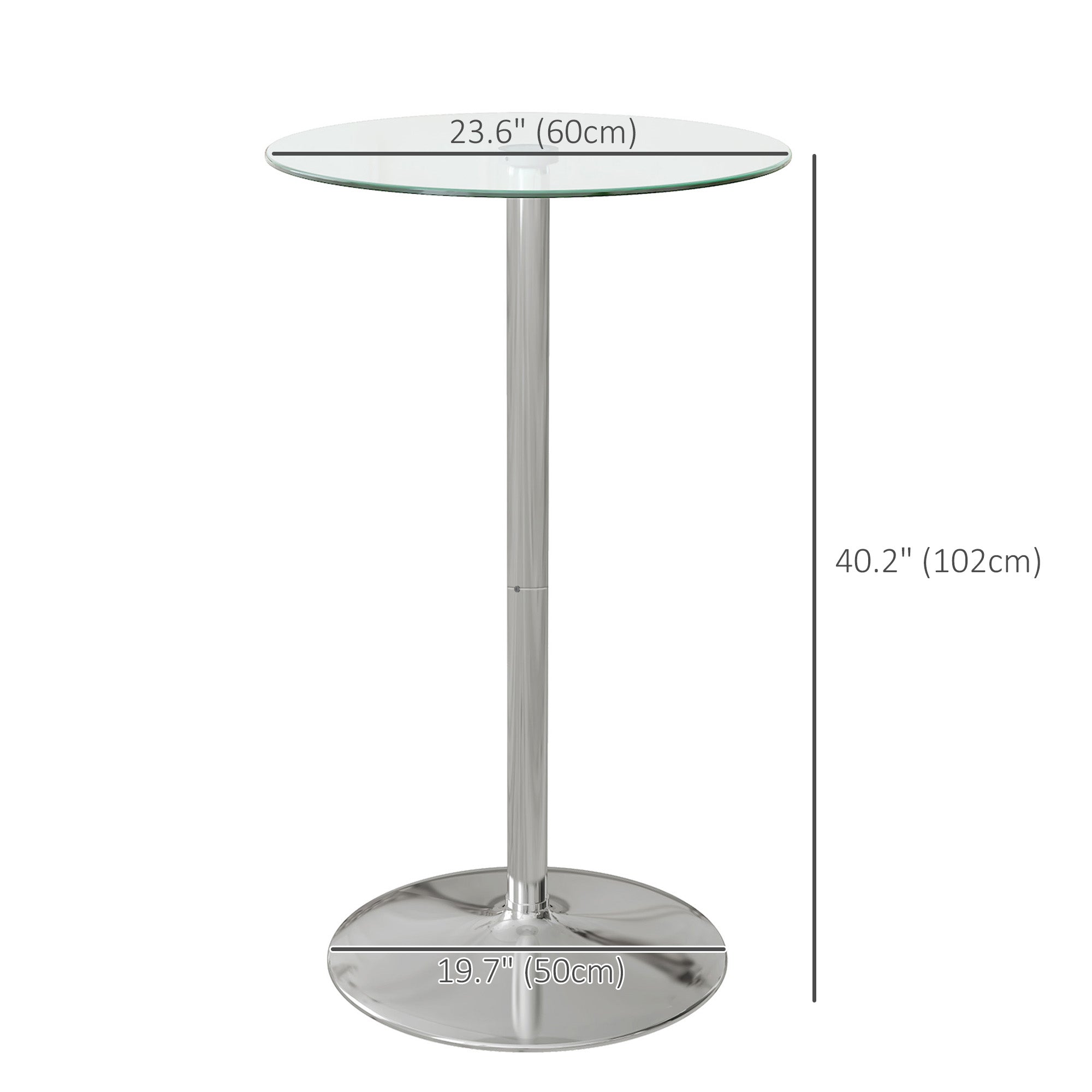 HOMCOM Round Bar Table, High Top Kitchen Table with Tempered Glass Top and Steel Frame, Modern Pub Table for 2, Easy Assembly for Home Bar, Clear