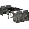 Outsunny 5 Pieces Wicker Patio Dining Set Outdoor Furniture Set with Removable Cushions, Glass Top Dining Table, PE Rattan Conversation Set for Garden Poolside Backyard, Grey