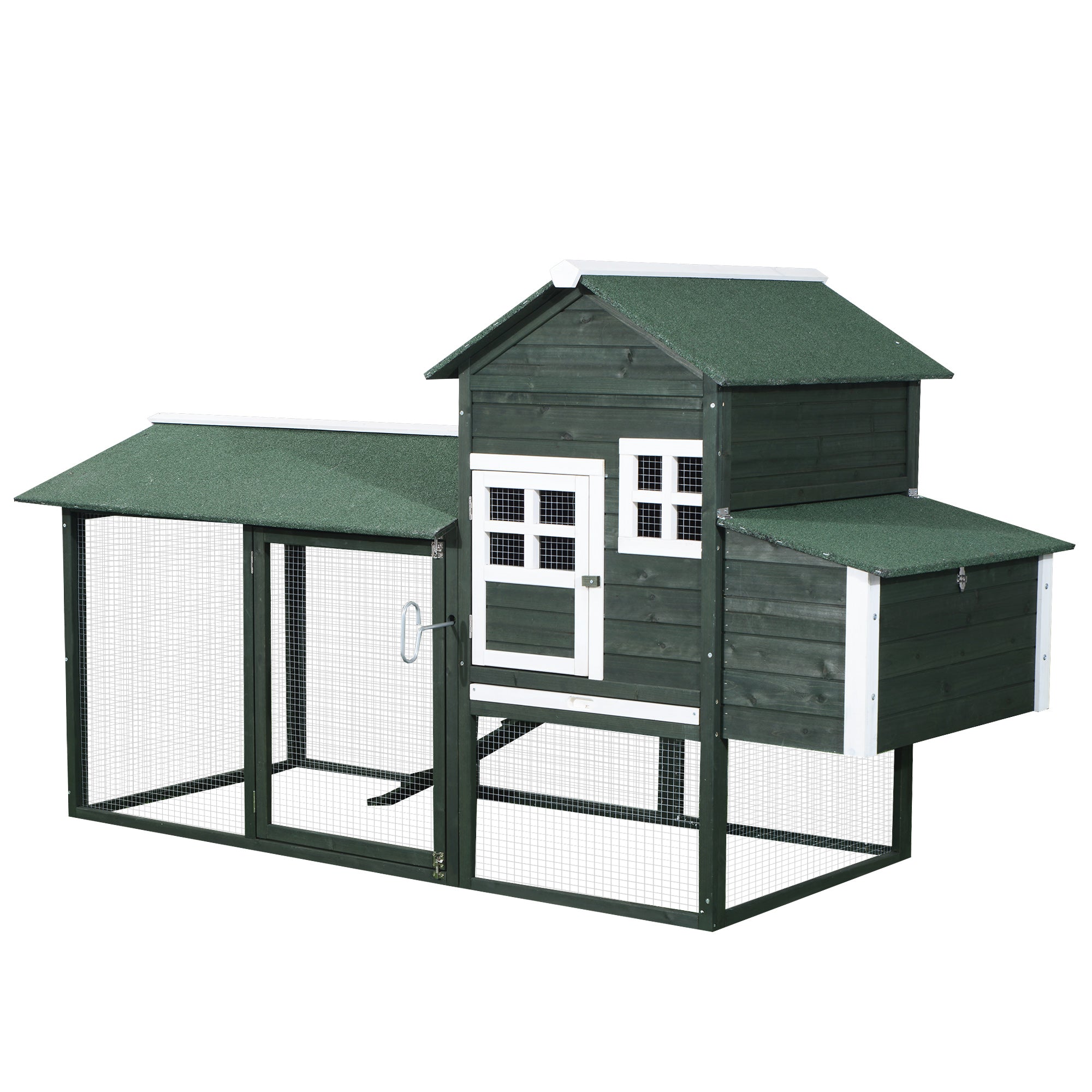 PawHut 84" Chicken Coop Wooden Hen House Rabbit Hutch Poultry Cage Pen Outdoor Backyard with Nesting Box and Run, Green