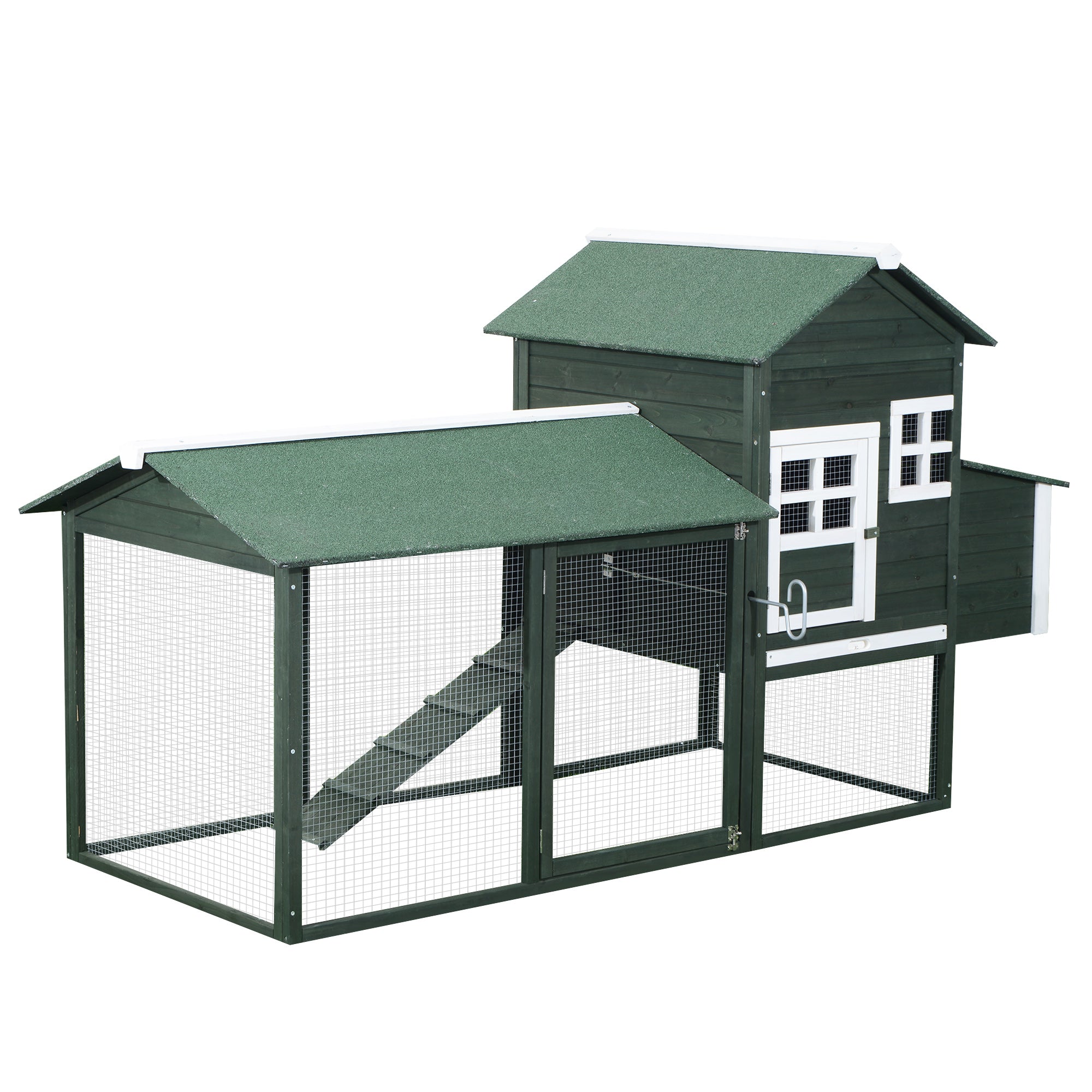 PawHut 84" Chicken Coop Wooden Hen House Rabbit Hutch Poultry Cage Pen Outdoor Backyard with Nesting Box and Run, Green