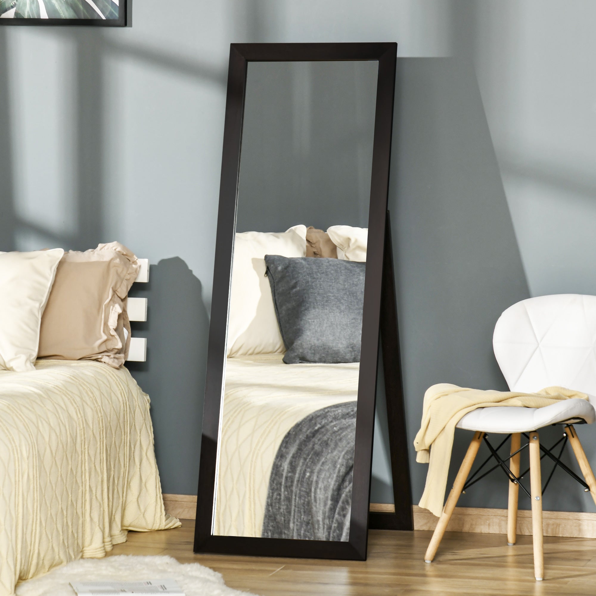 HOMCOM 58" x 20" Full Length Mirror, Floor Standing Mirror, Rectangular Full Body Mirror for Bedroom, Living Room, Brown