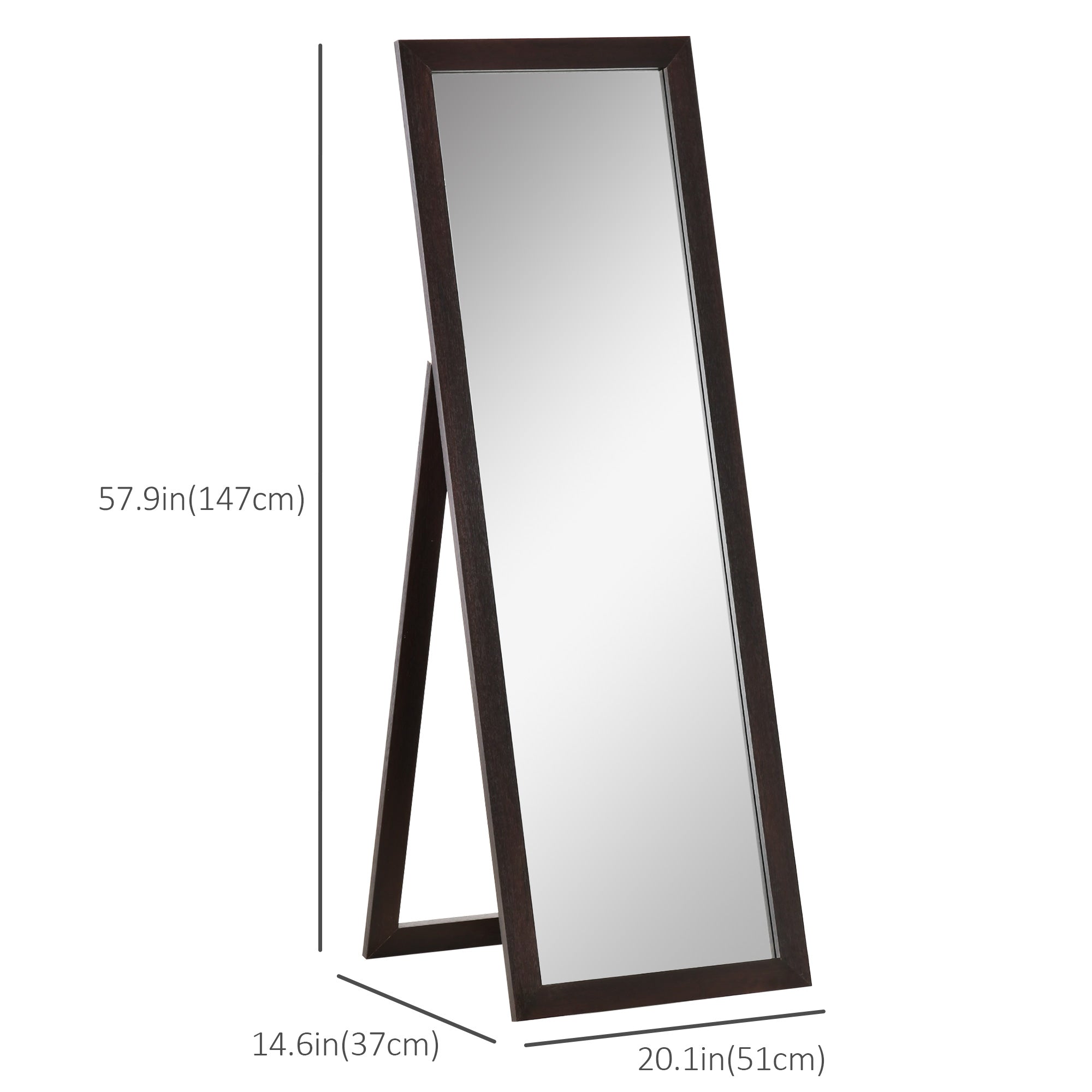 HOMCOM 58" x 20" Full Length Mirror, Floor Standing Mirror, Rectangular Full Body Mirror for Bedroom, Living Room, Brown