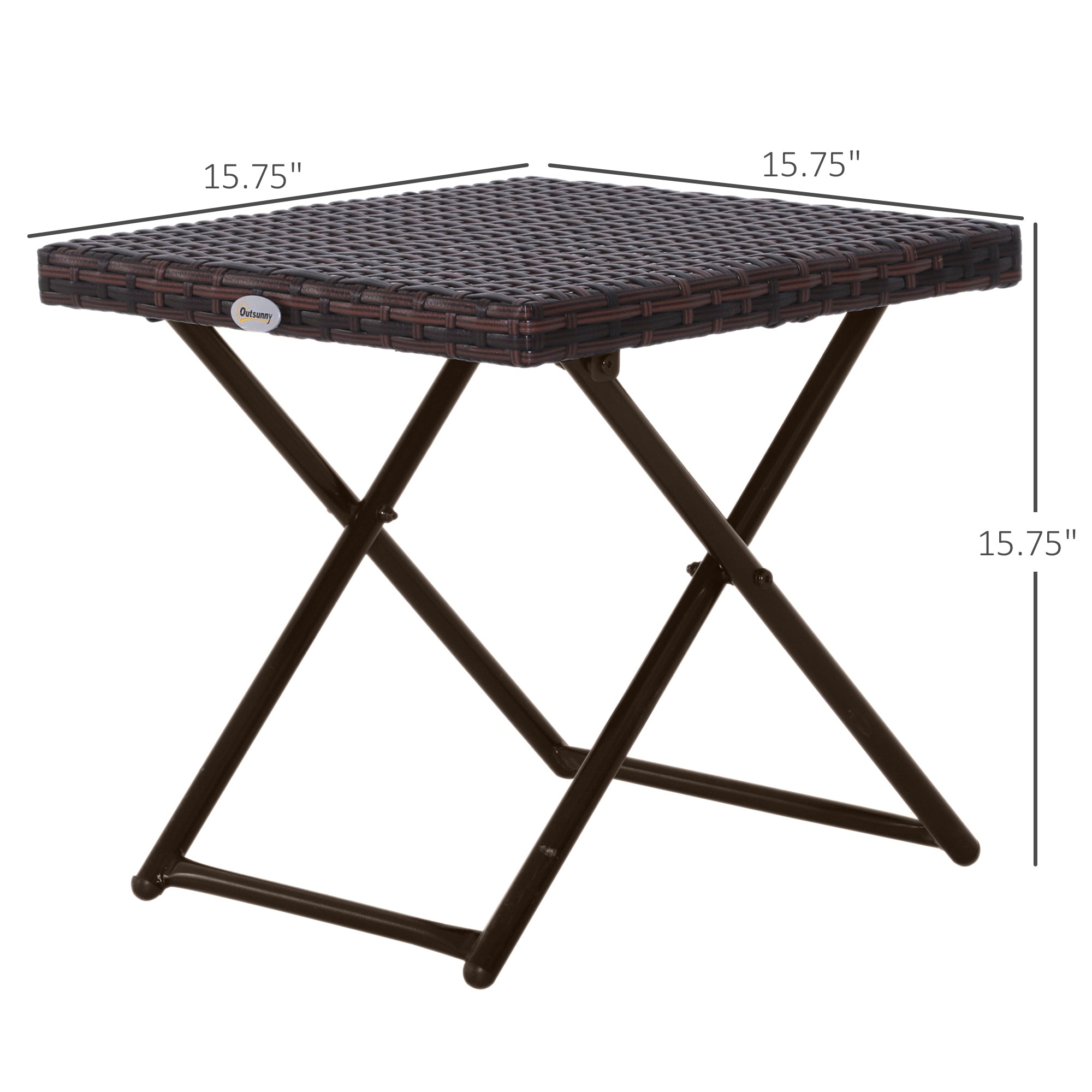 Outsunny Rattan Coffee Table Folding Patio Outdoor Side Table Wicker for Balcony, Porch, Poolside, 15.75