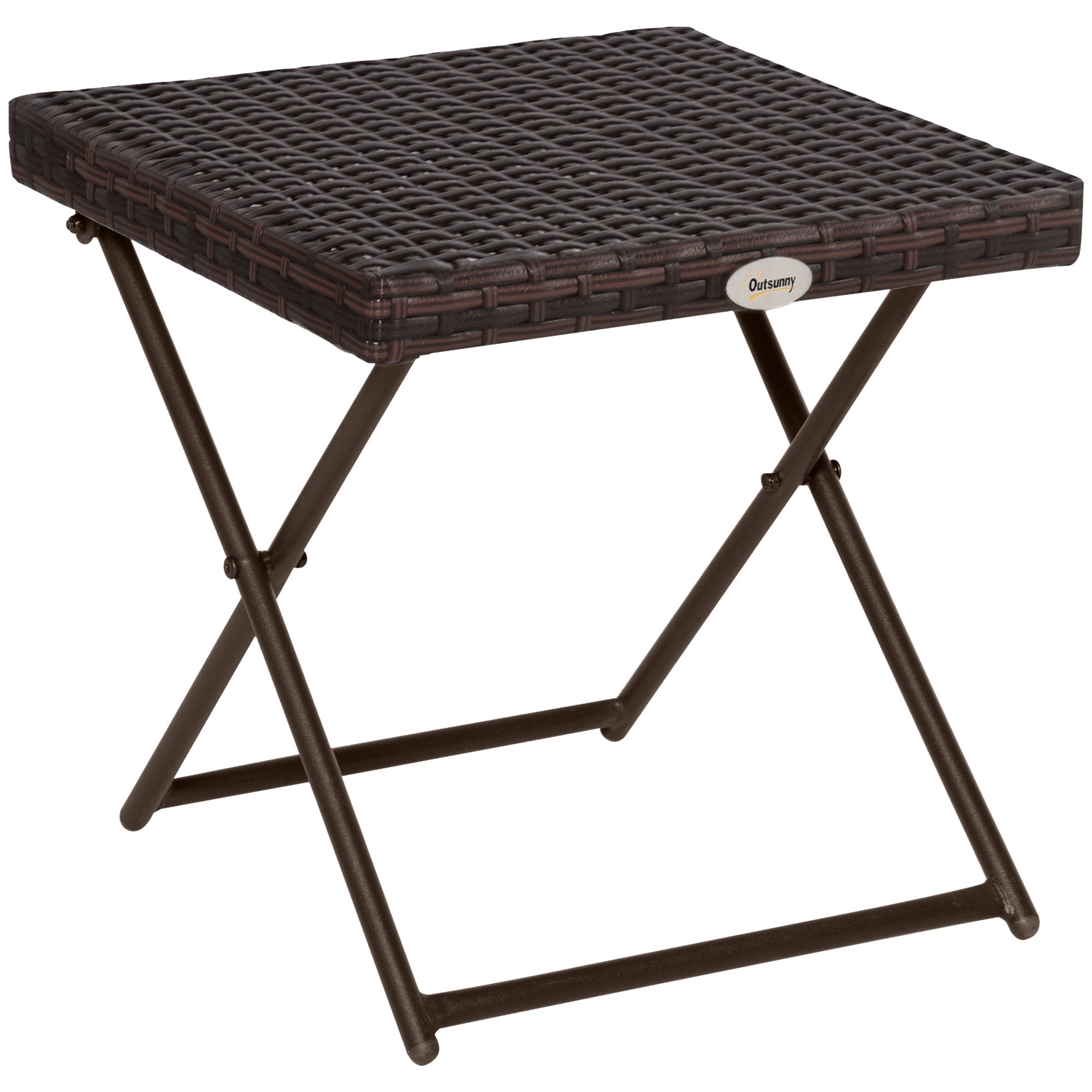 Outsunny Rattan Coffee Table Folding Patio Outdoor Side Table Wicker for Balcony, Porch, Poolside, 15.75