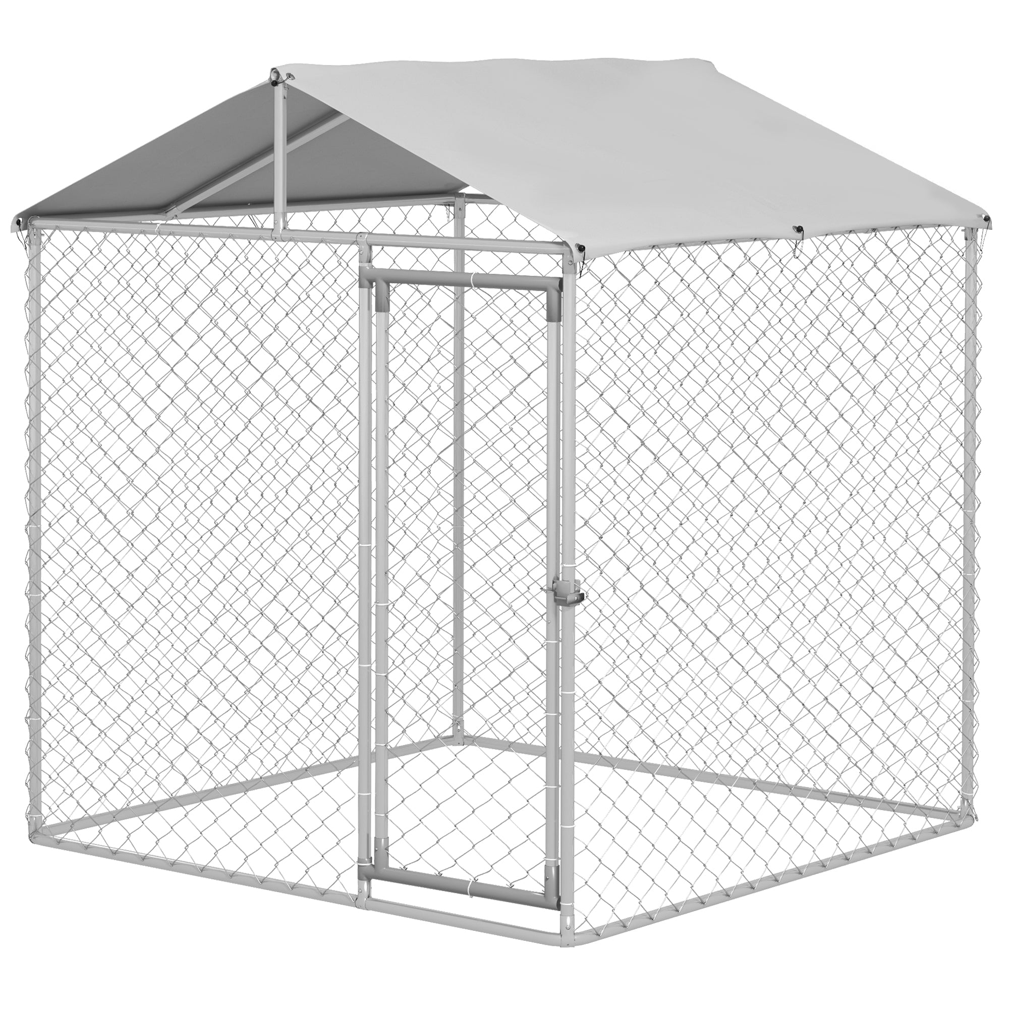PawHut Large Dog Kennel Outside, Heavy Duty Dog Cage with Waterproof Cover, Outdoor Fence Dog Run with Galvanized Chain Link, Secure Lock, 6.6' x 6.6' x 7.8'