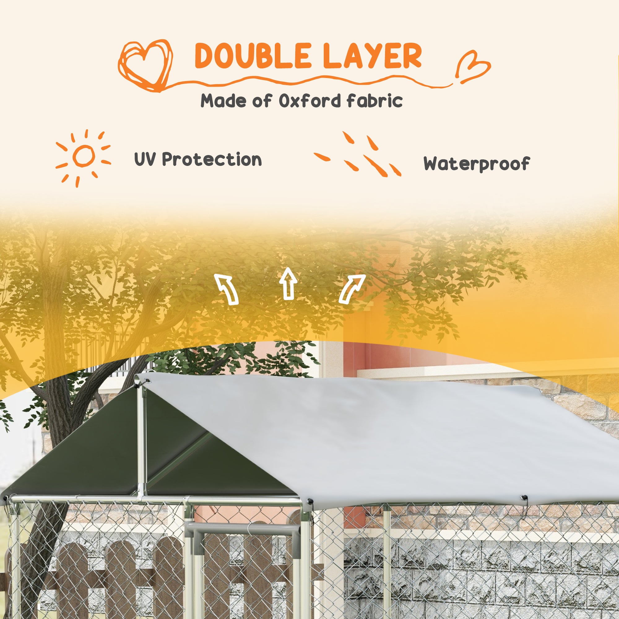 PawHut Large Dog Kennel Outside, Heavy Duty Dog Cage with Waterproof Cover, Outdoor Fence Dog Run with Galvanized Chain Link, Secure Lock, 6.6' x 6.6' x 7.8'