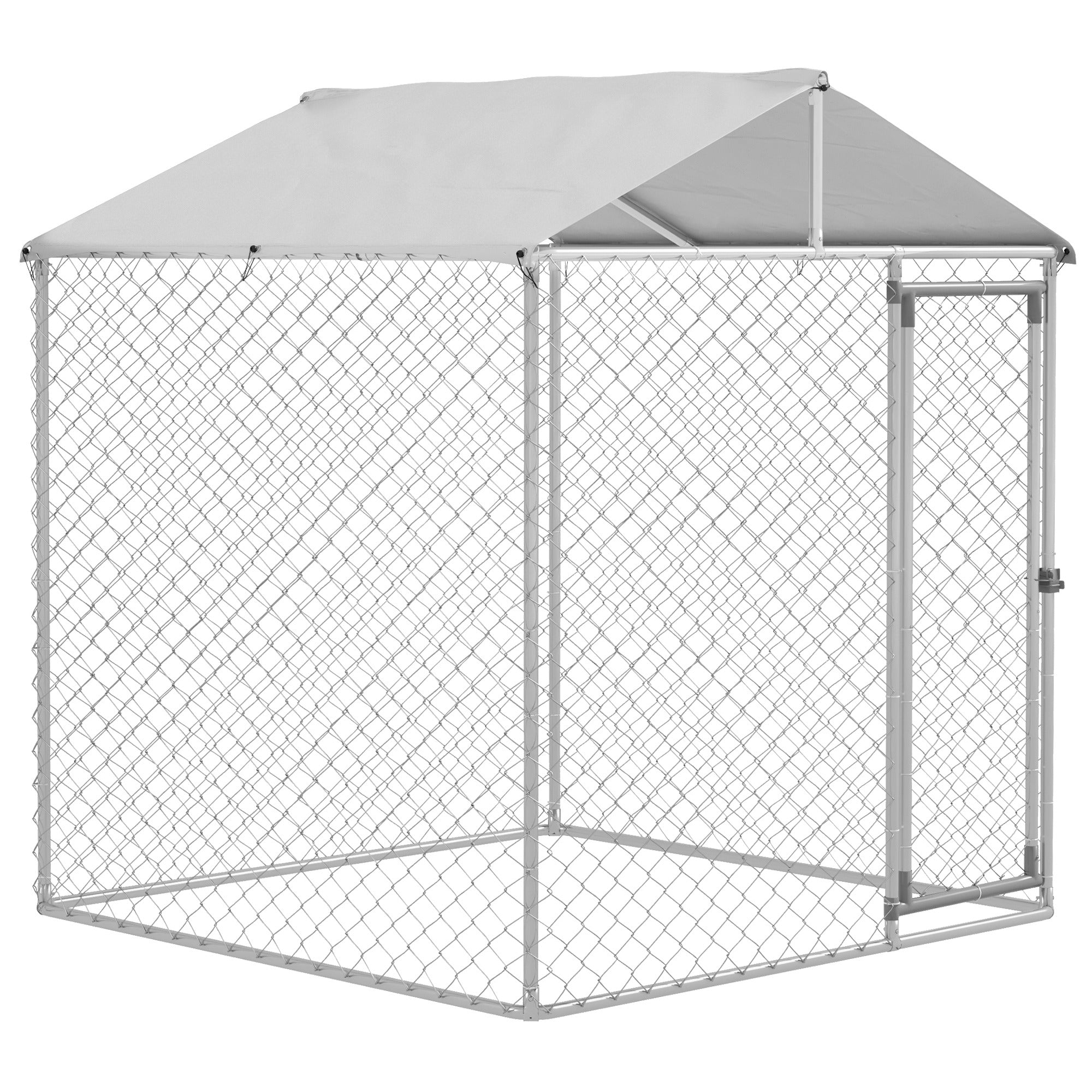 PawHut Large Dog Kennel Outside, Heavy Duty Dog Cage with Waterproof Cover, Outdoor Fence Dog Run with Galvanized Chain Link, Secure Lock, 6.6' x 6.6' x 7.8'