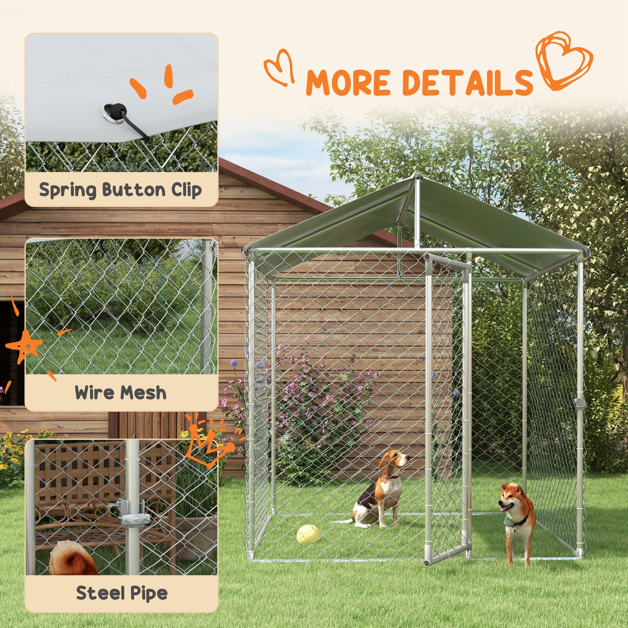 PawHut Large Dog Kennel Outside, Heavy Duty Dog Cage with Waterproof Cover, Outdoor Fence Dog Run with Galvanized Chain Link, Secure Lock, 6.6' x 6.6' x 7.8'
