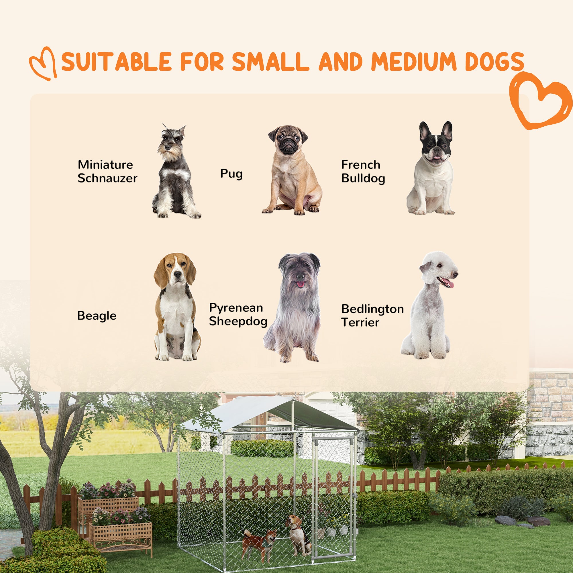 PawHut Outdoor Dog Kennel Dog Run with Waterproof, UV Resistant Cover for Small and Medium Sized Dogs, 6.6' x 6.6' x 7.8', Silver