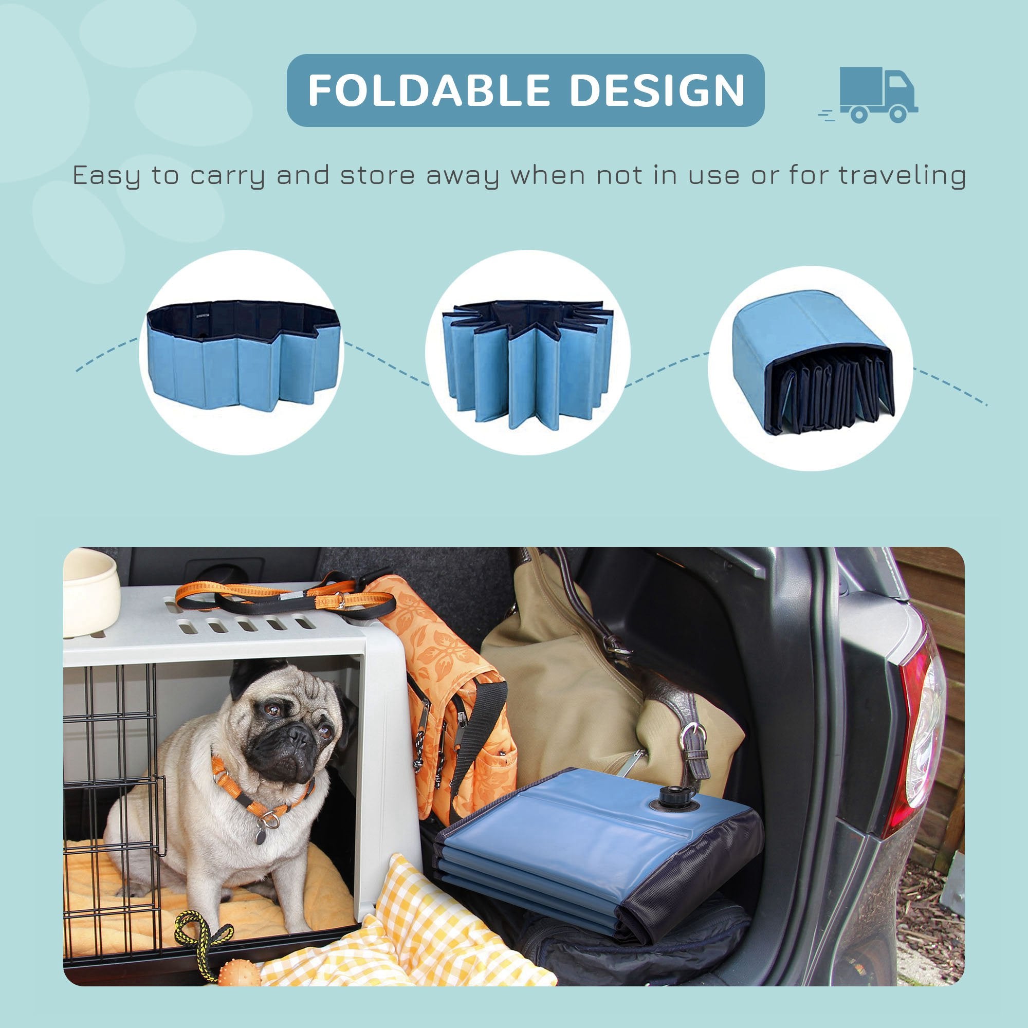 PawHut Folding Dog Pool Portable Pet Kiddie Swimming Pool, Outdoor/Indoor Puppy Bath Tub with Nonslip Bottom for Dogs & Cats,  (Φ47", Blue)
