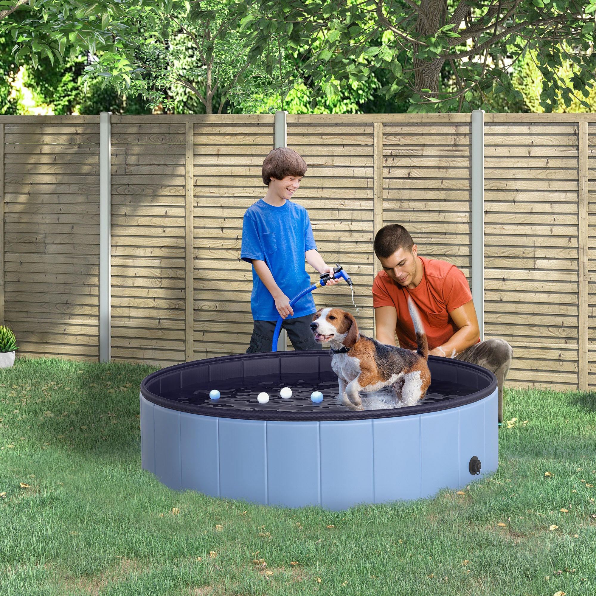 PawHut Folding Dog Pool Portable Pet Kiddie Swimming Pool, Outdoor/Indoor Puppy Bath Tub with Nonslip Bottom for Dogs & Cats,  (Φ47", Blue)