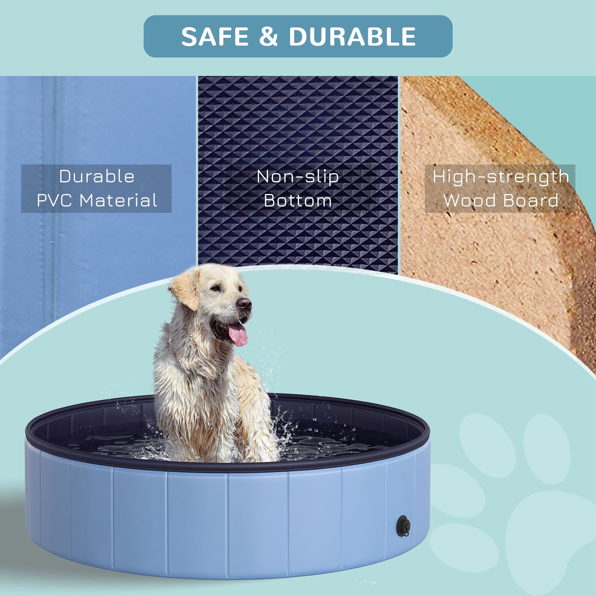 PawHut Folding Dog Pool Portable Pet Kiddie Swimming Pool, Outdoor/Indoor Puppy Bath Tub with Nonslip Bottom for Dogs & Cats,  (Φ47", Blue)